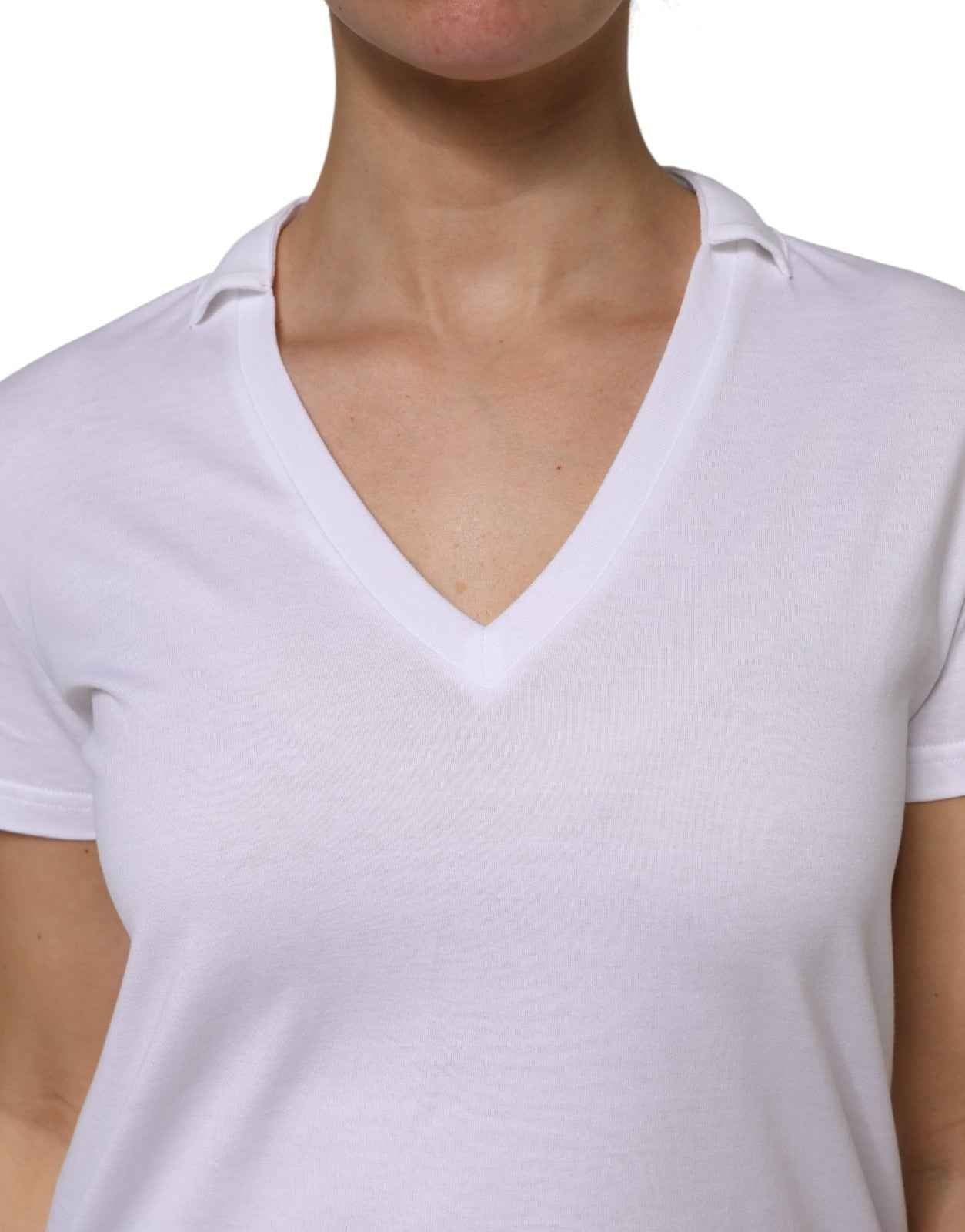 Dolce & Gabbana White V-Neck Cotton Short Sleeves T-shirt