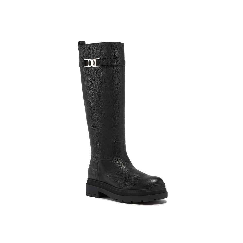 Salvatore Ferragamo Black Calfskin Over The Knee