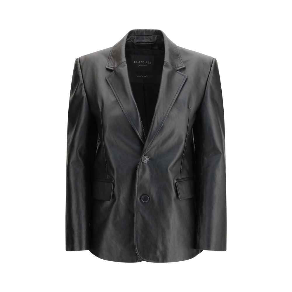 Balenciaga Black Calf Leather Bos Taurus Leather Jacket