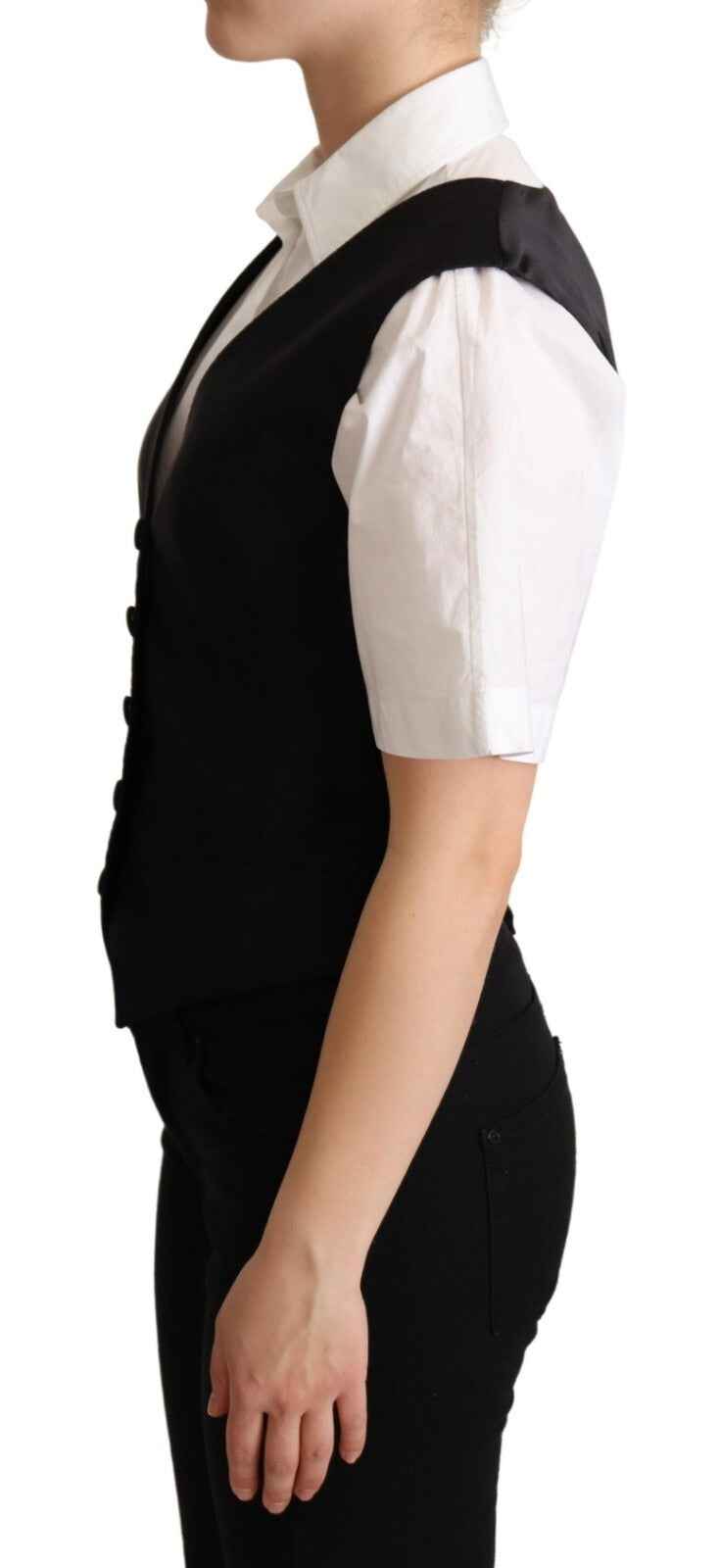 Dolce & Gabbana Solid Black Silk Sleeveless Waistcoat Vest Top