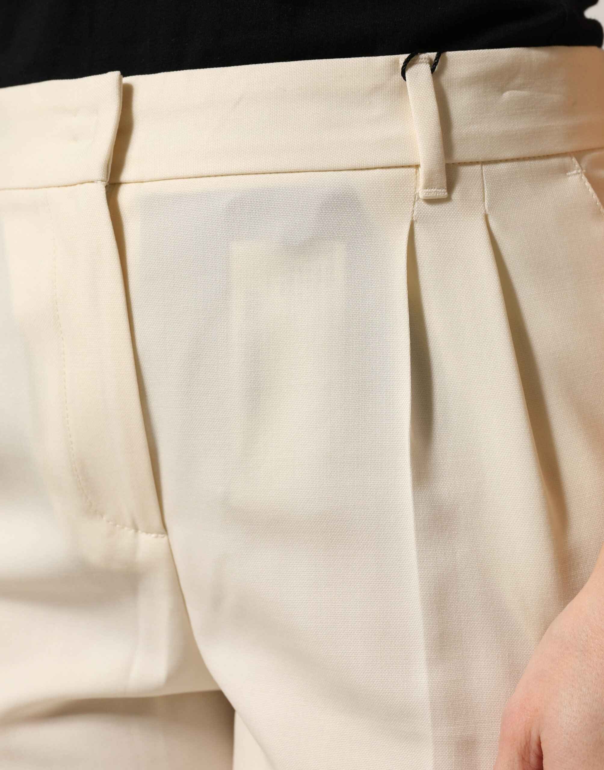 Dolce & Gabbana Ivory Wool Mid Waist Cropped Trouser Pants