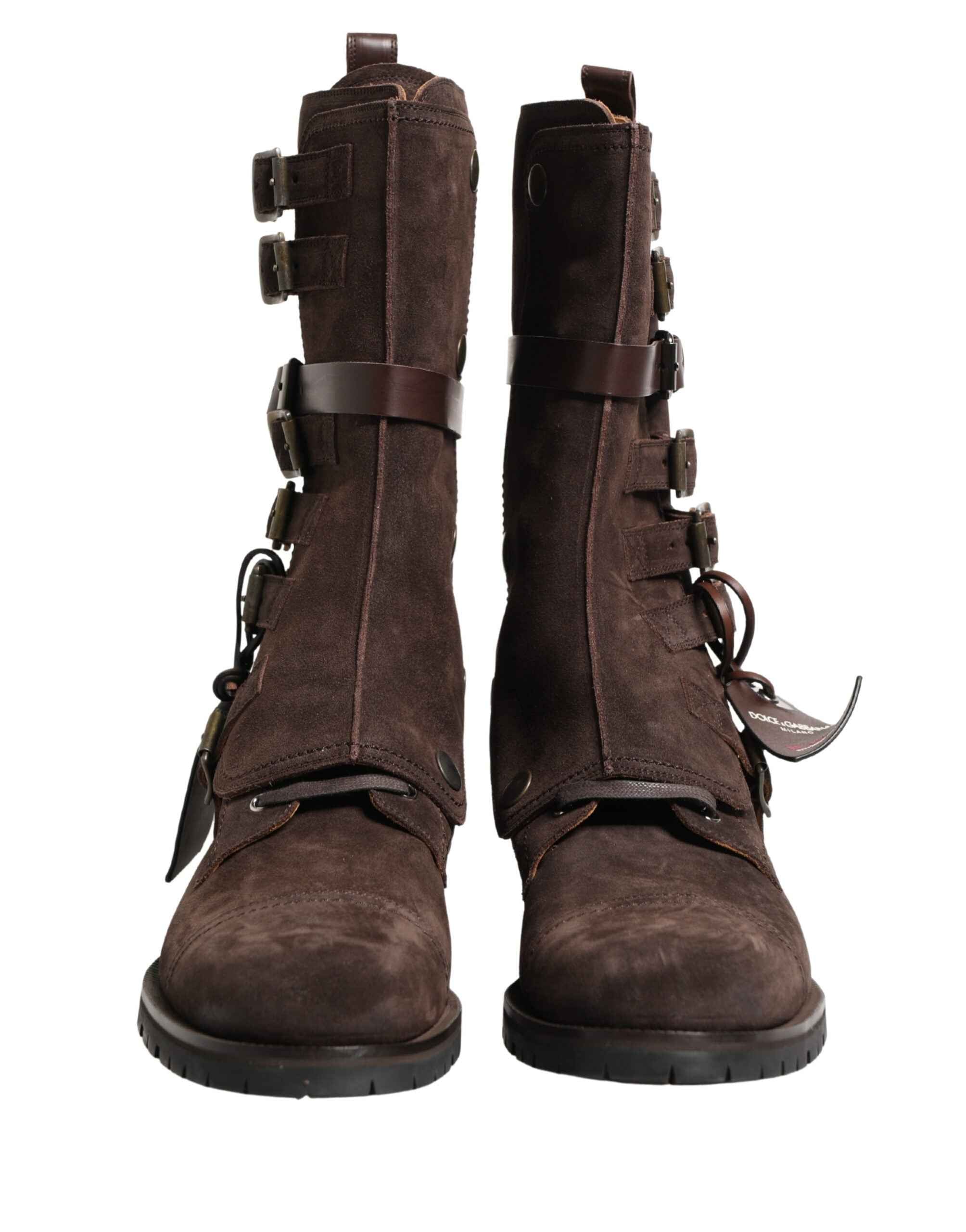 Dolce & Gabbana Brown Suede Leather Combat Ankle Boots Shoes