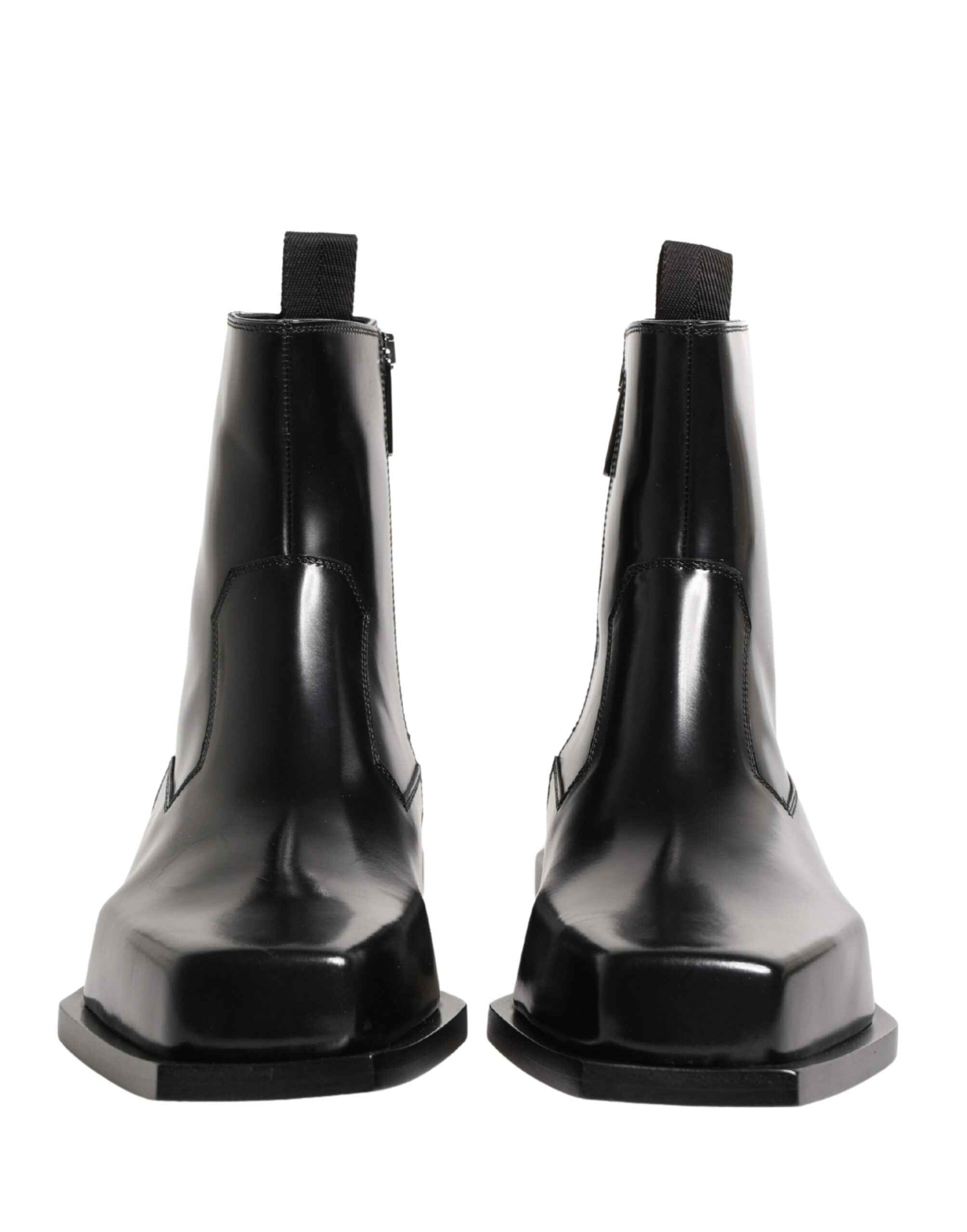 Dolce & Gabbana Black Leather Zip Closure Ankle Boots Shoes