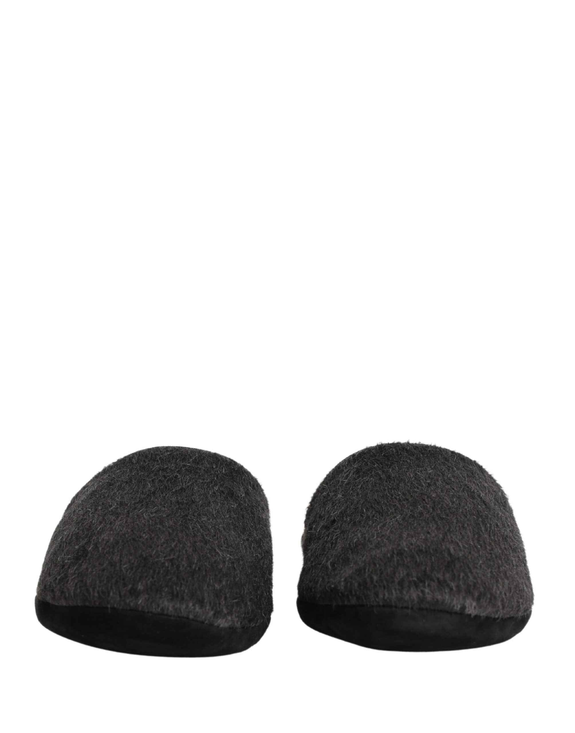 Dolce & Gabbana Dark Grey Charcoal Wool Red Slippers Shoes