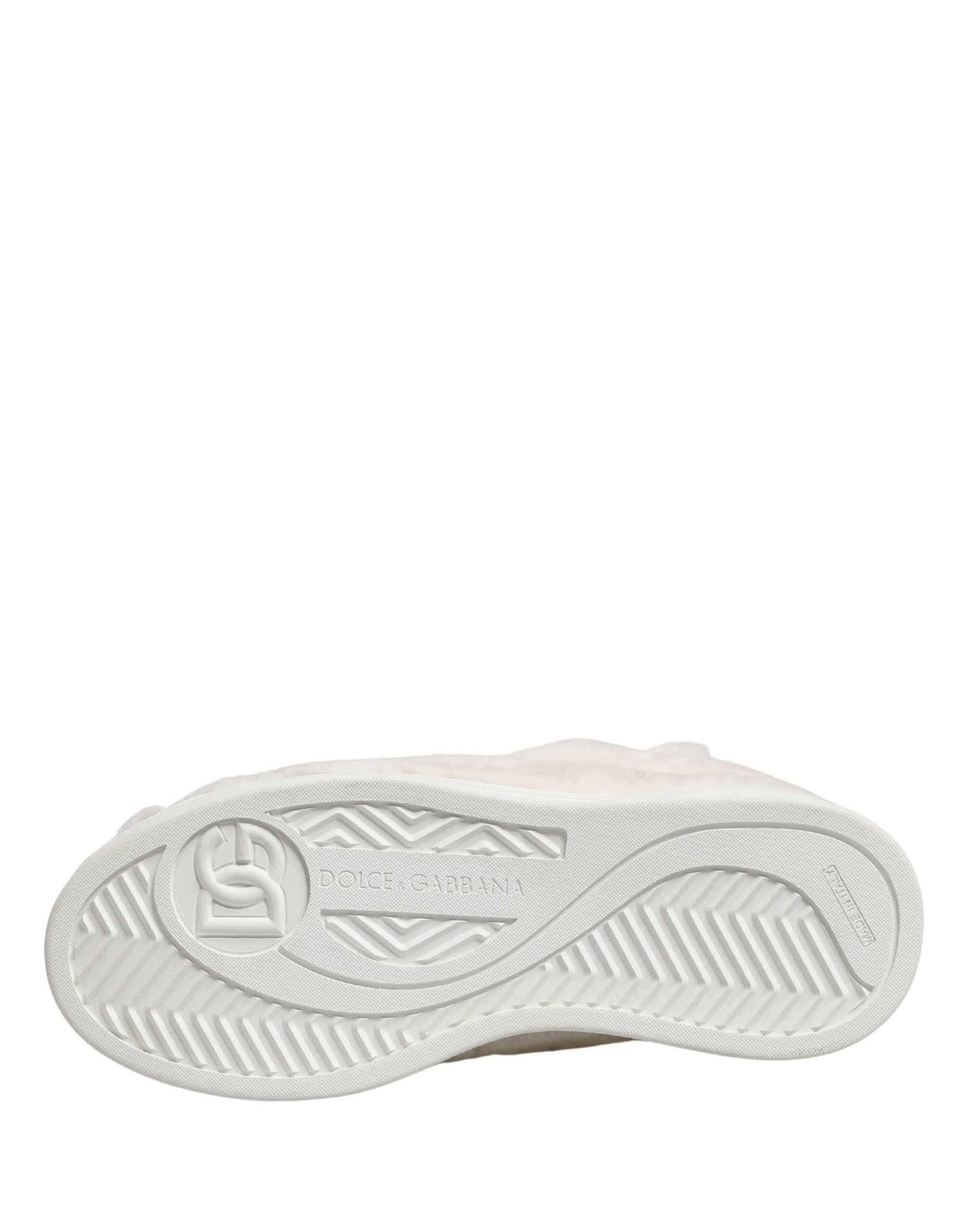 Dolce & Gabbana White Shearling Fur Bianco Low Top Sneakers Shoes