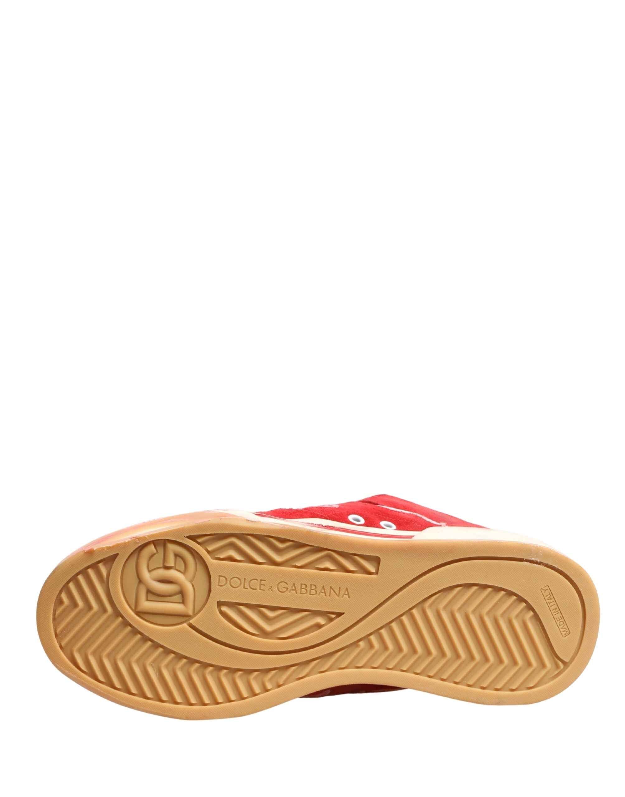 Dolce & Gabbana Red White Suede DG Logo Low Top Sneakers Shoes