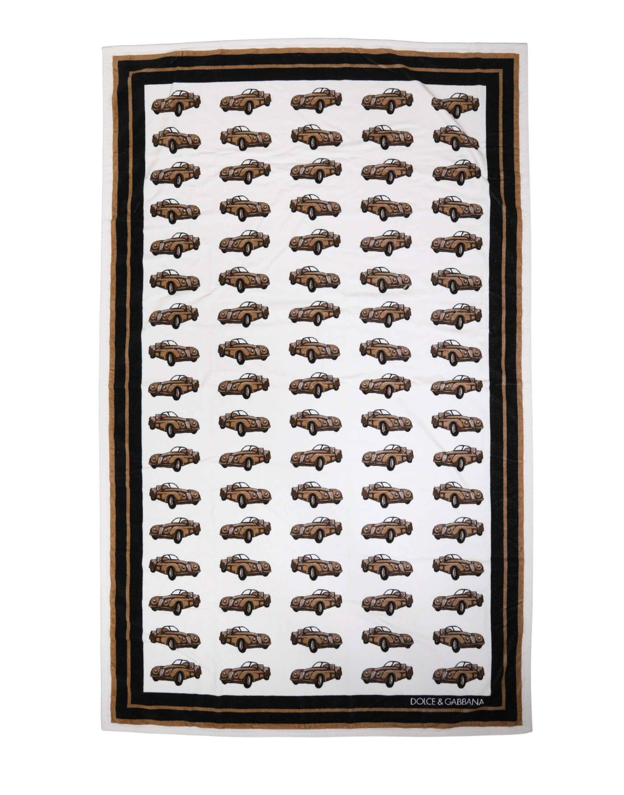 Dolce & Gabbana Towel White Cotton Car Graphic Print 115cm x 180cm Beach