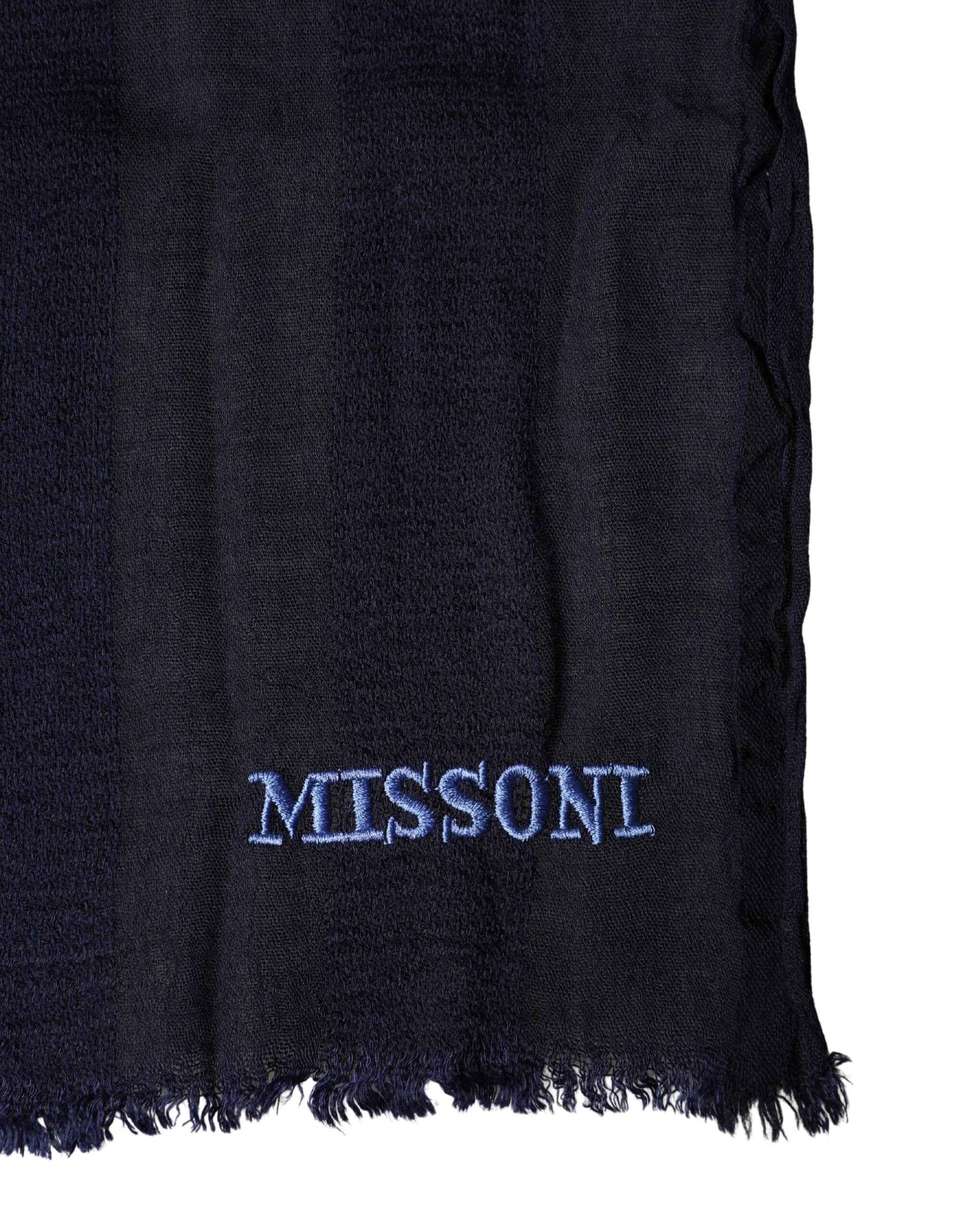 Dolce & Gabbana Dark Blue Wool Knit Unisex Wrap Fringe Shawl 170cm x 60cm Scarf