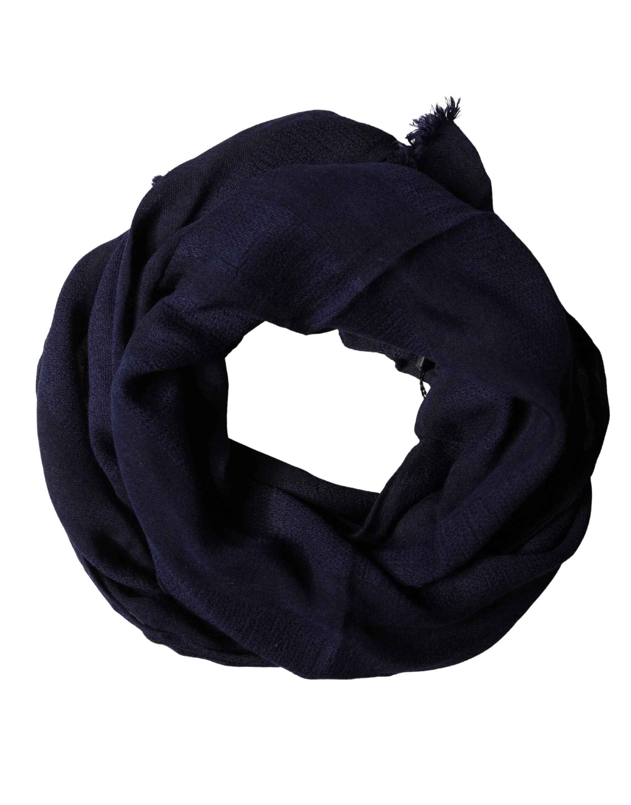 Dolce & Gabbana Dark Blue Wool Knit Unisex Wrap Fringe Shawl 170cm x 60cm Scarf