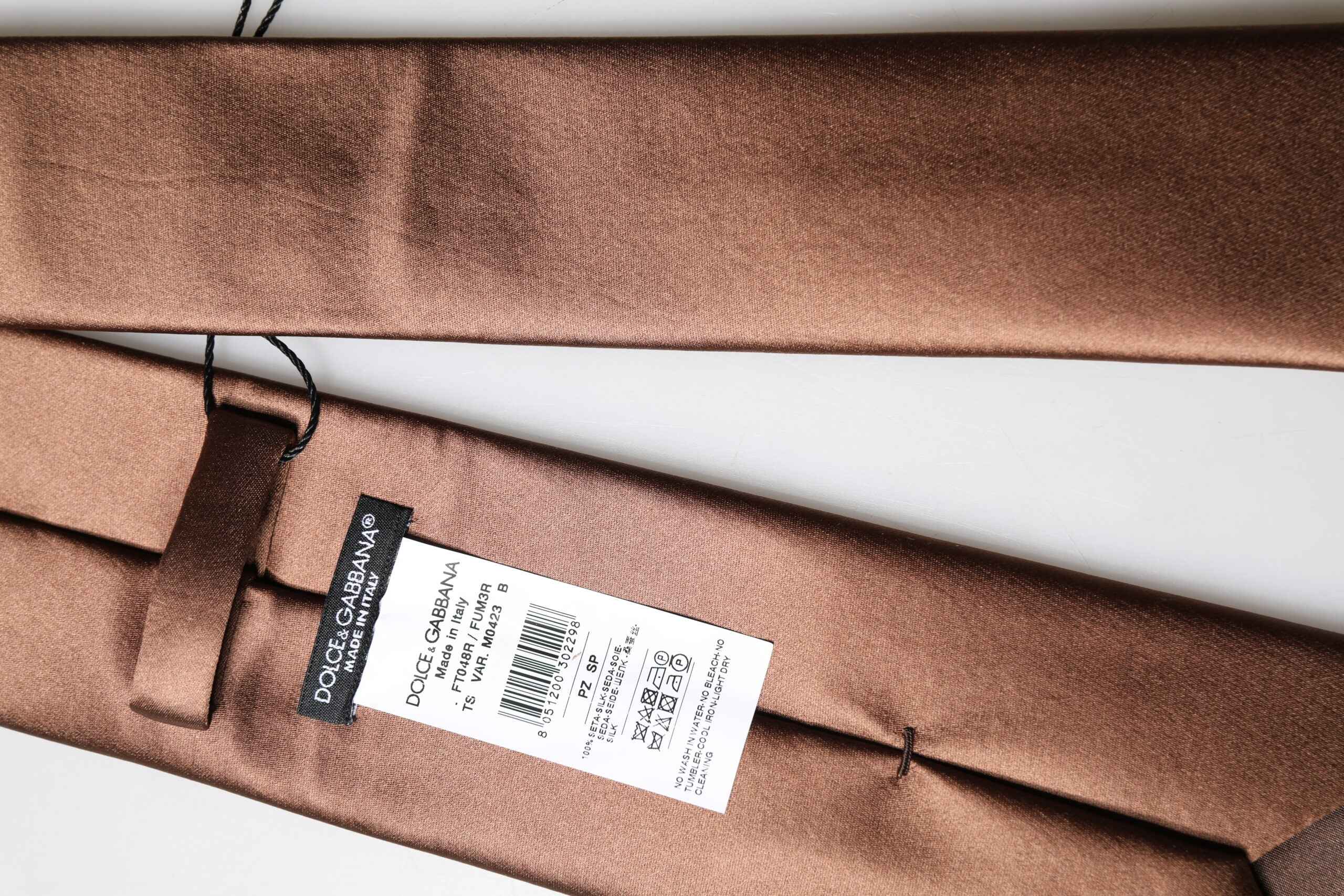 Dolce & Gabbana Brown Satin 100% Silk Wide Adjustable Men Necktie Tie