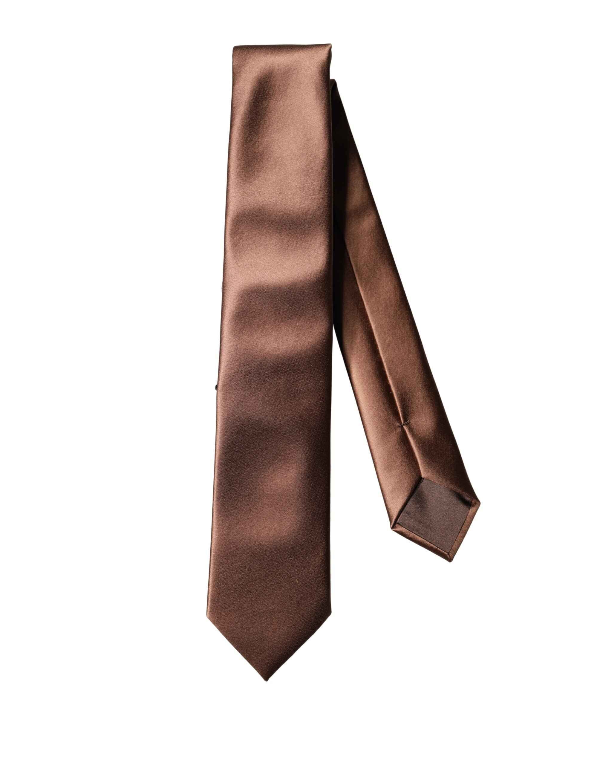 Dolce & Gabbana Brown Satin 100% Silk Wide Adjustable Men Necktie Tie