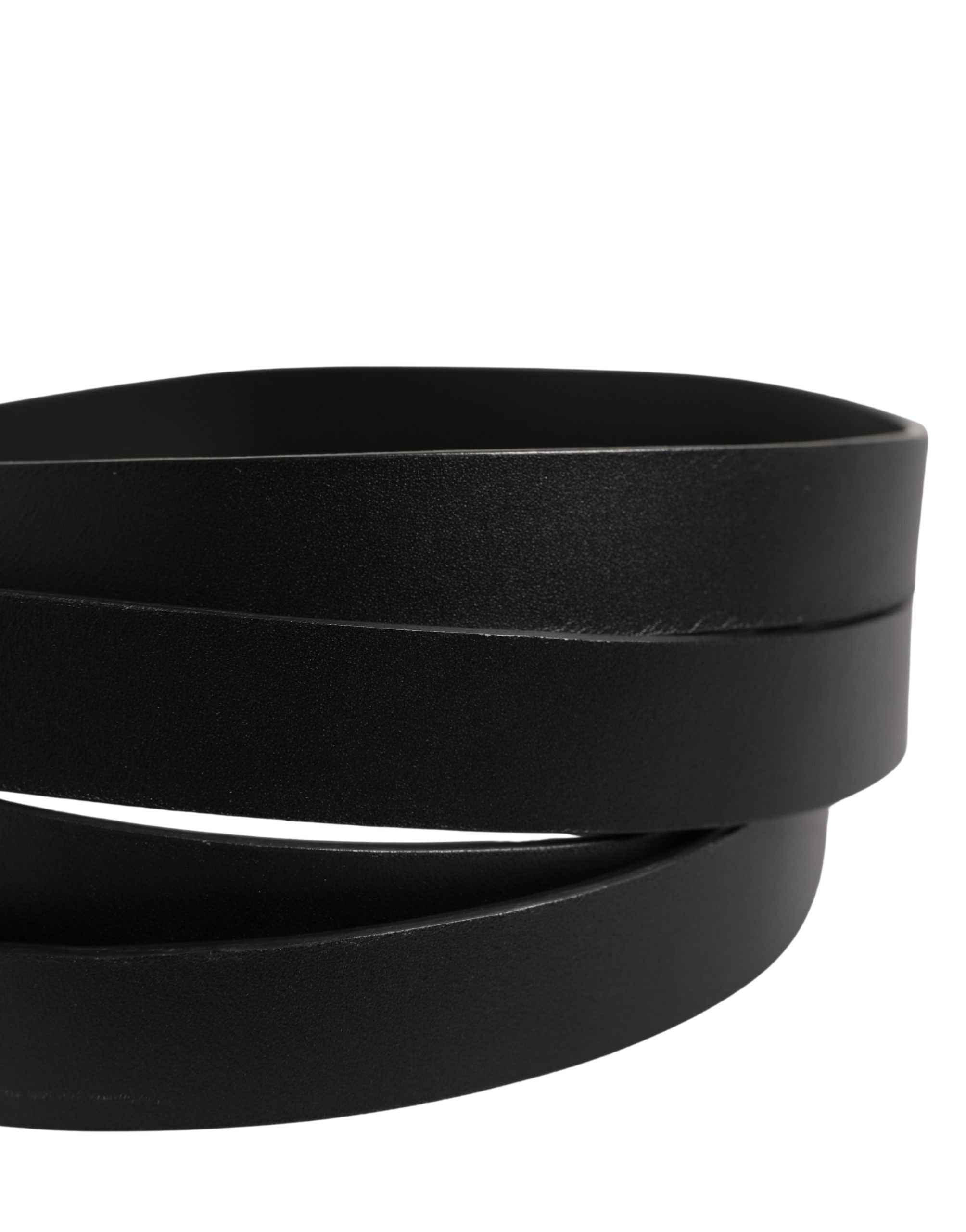 Dolce & Gabbana Black Double Strap Leather Silver Buckle Belt