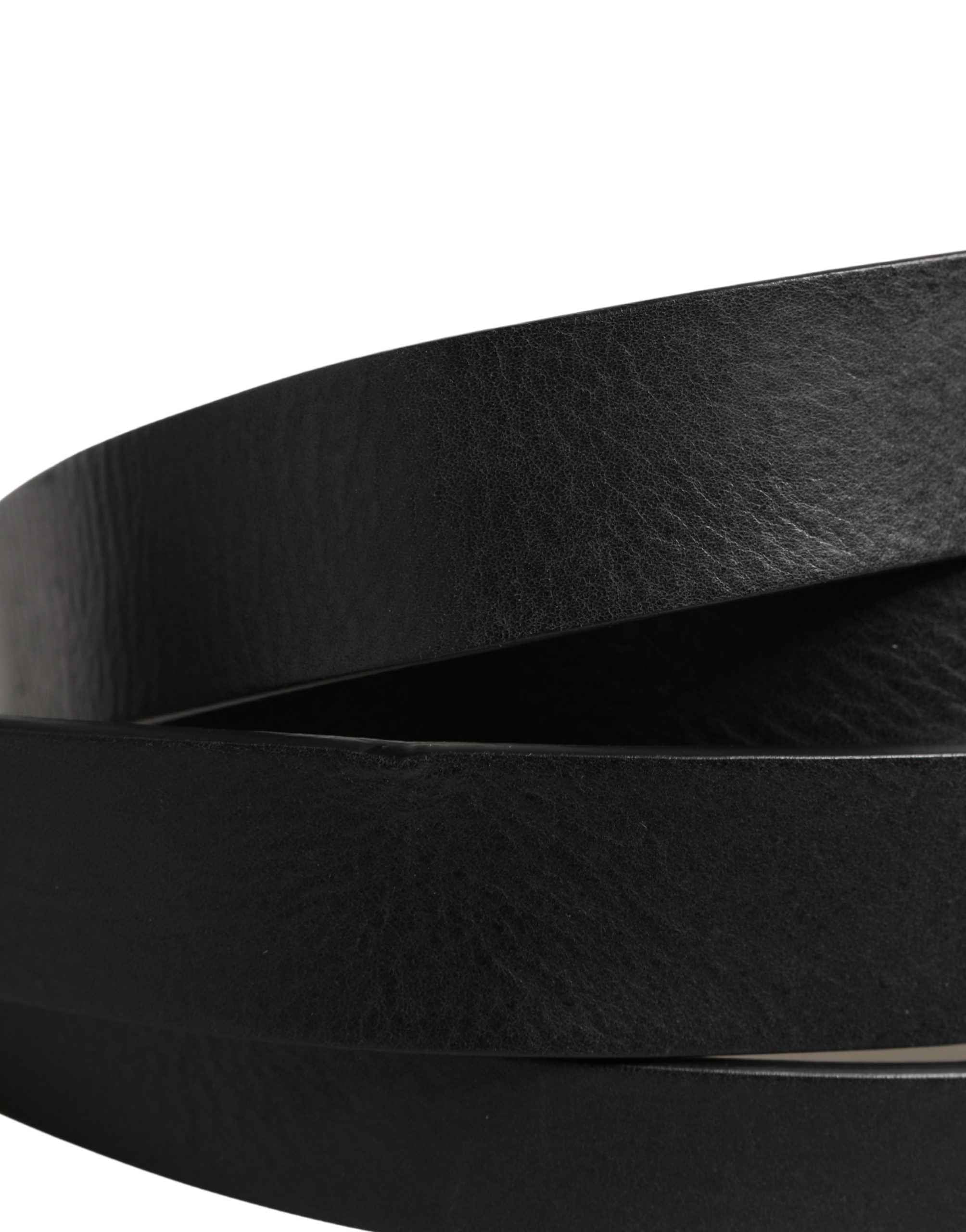 Dolce & Gabbana Black Double Strap Leather Silver Buckle Belt