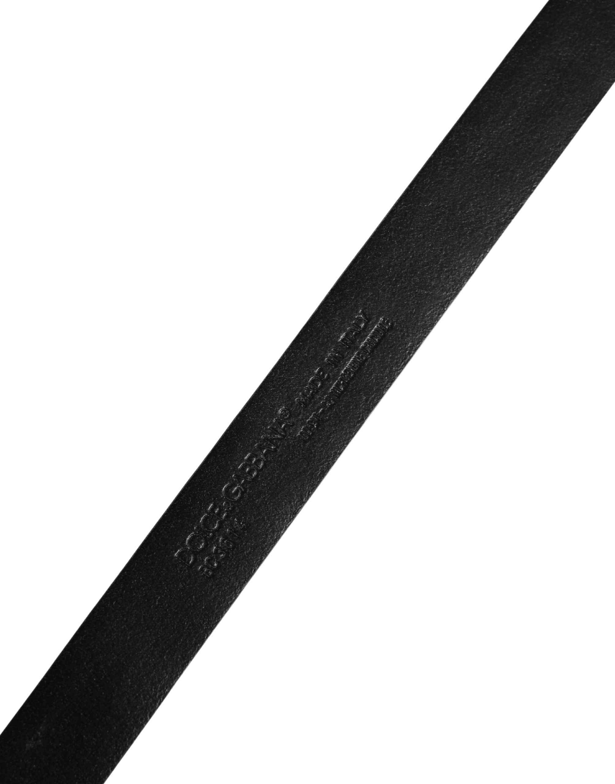 Dolce & Gabbana Men Black Exotic Leather Metal Buckle Belt