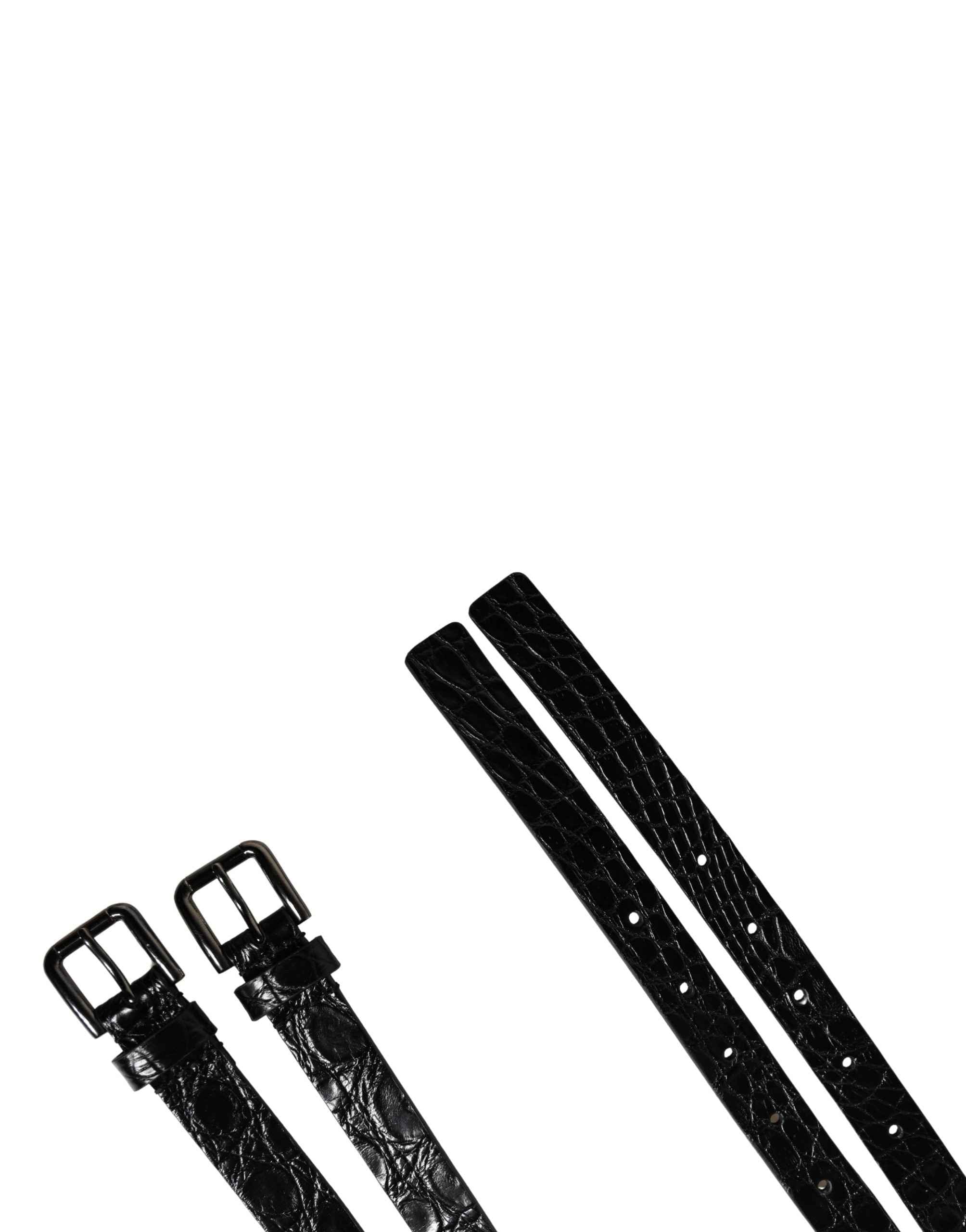 Dolce & Gabbana Black Double Strap Leather Silver Buckle Belt