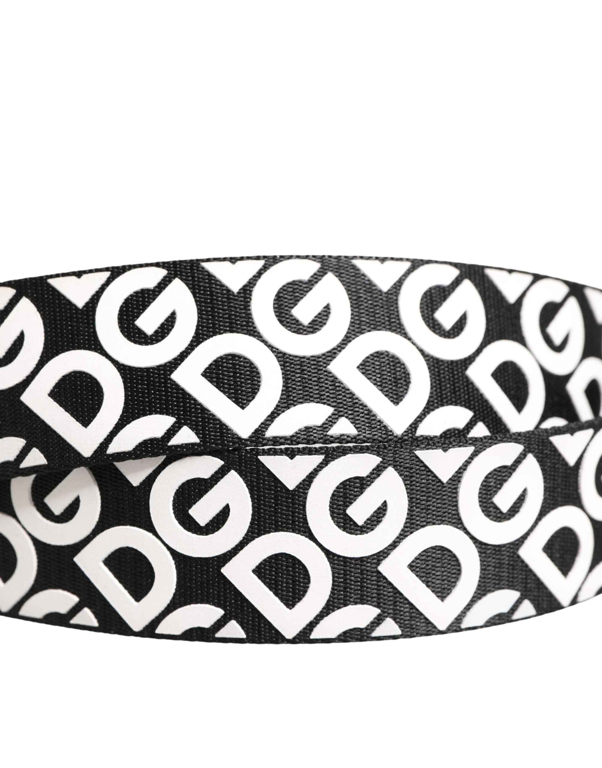 Dolce & Gabbana White Black Logo Leather Metal Buckle Belt