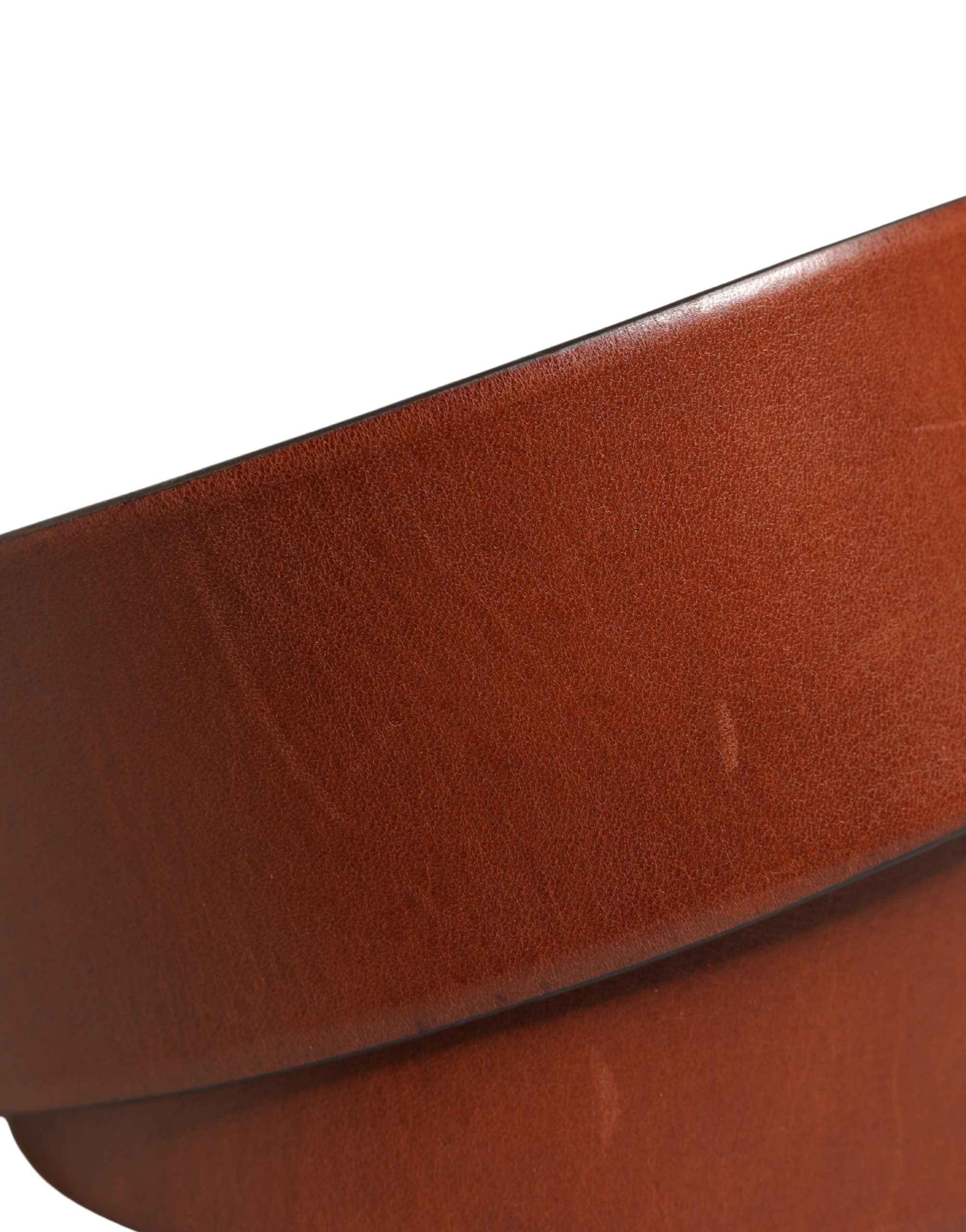 Dolce & Gabbana Men Brown Leather Wide Waist Metal Round Buckle Belt