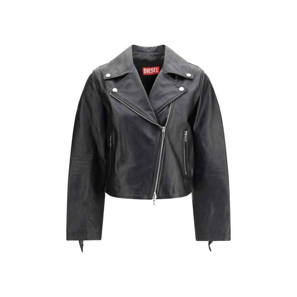 Diesel Black Calf Leather Bos Taurus Leather Jacket