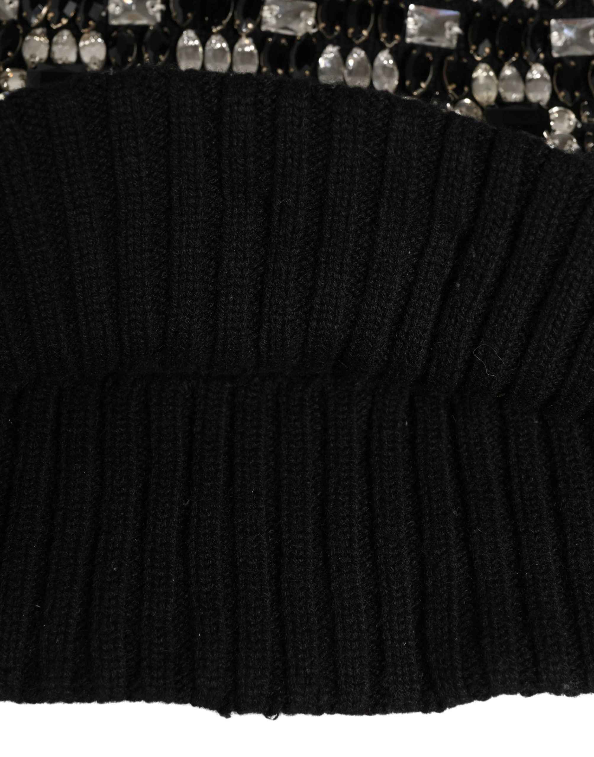 Dolce & Gabbana Black Wool Crystal Embellished Balaclava Hat