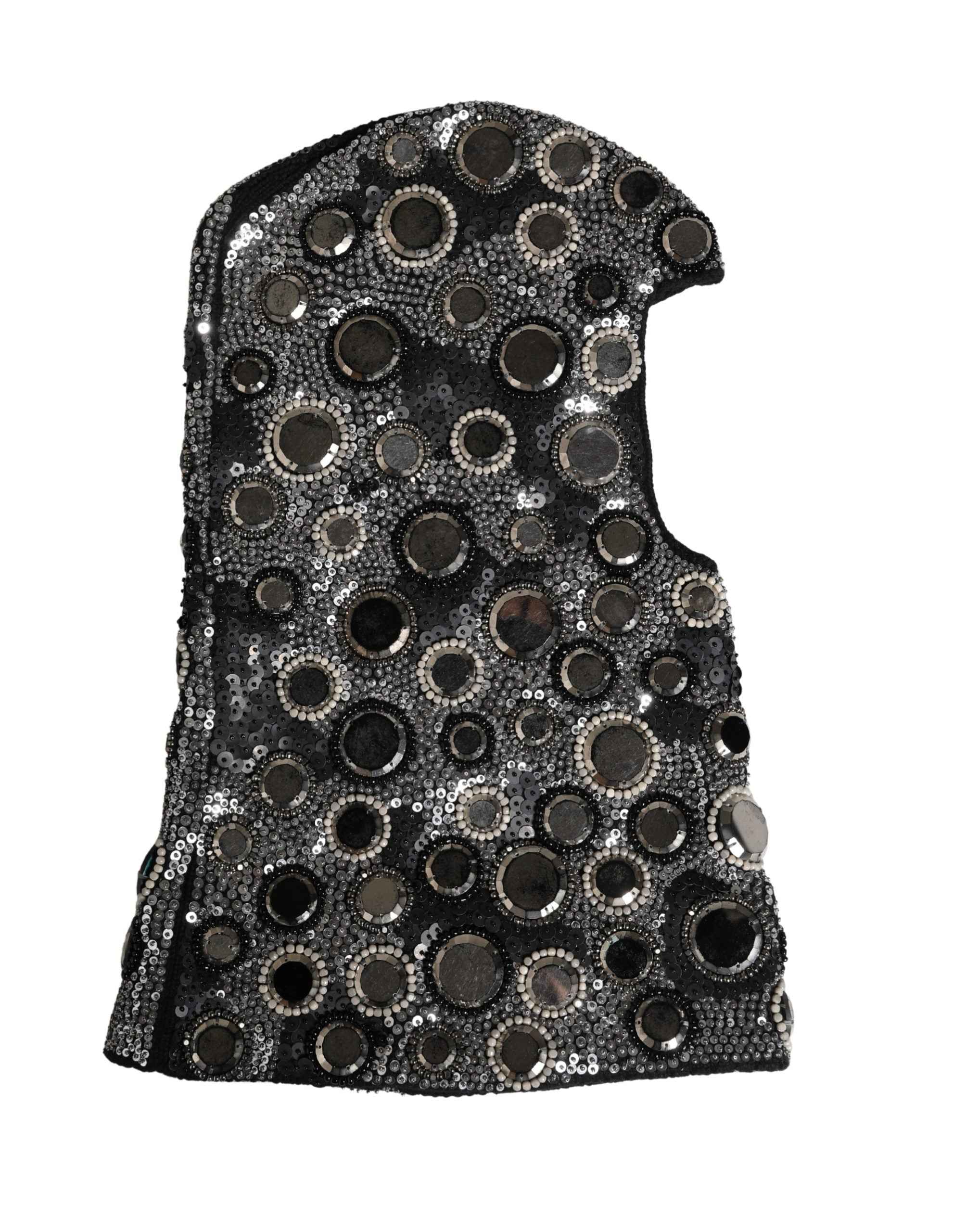 Dolce & Gabbana Black Wool Crystal Embellished Balaclava Hat