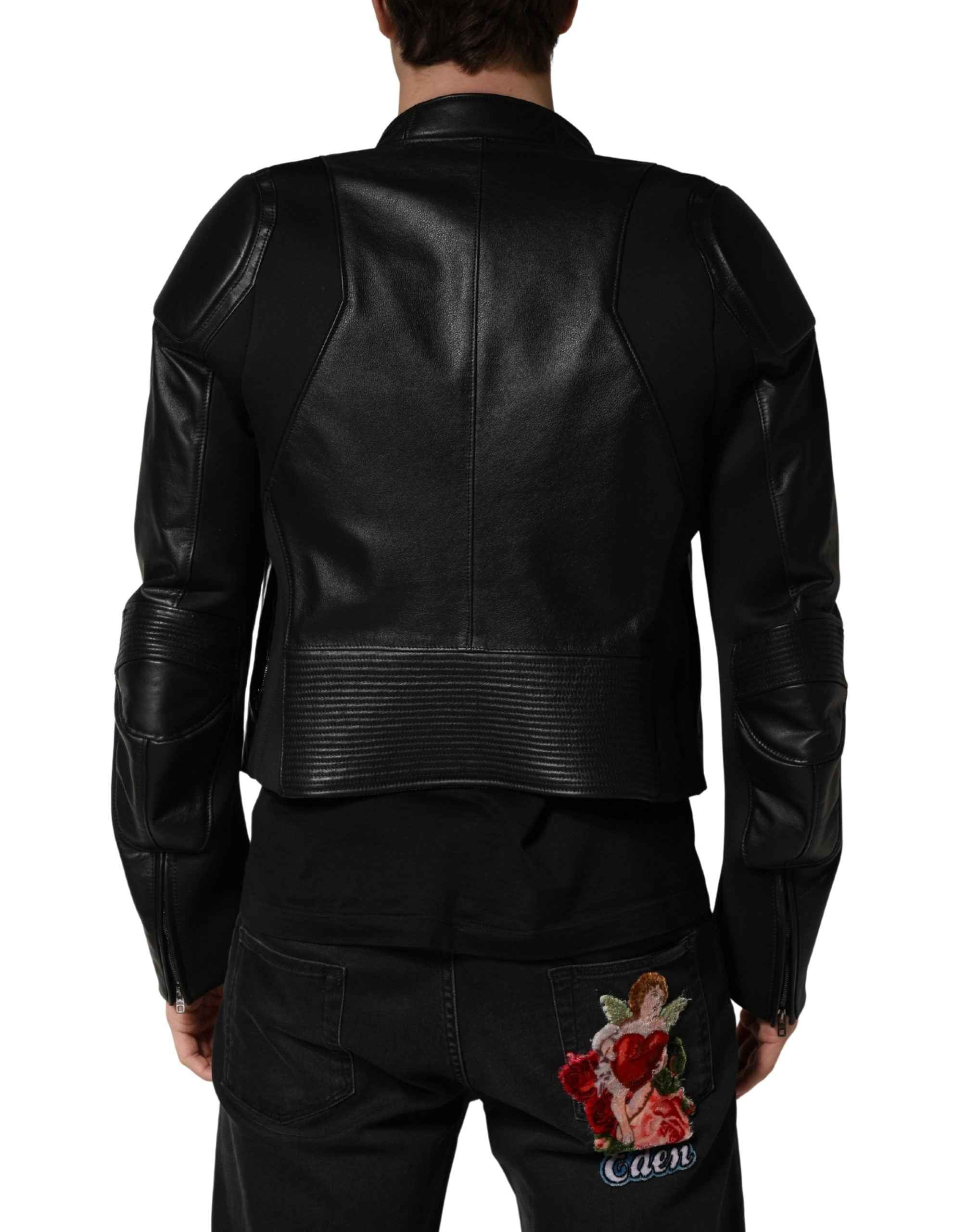 Dolce & Gabbana Black Nylon Full Zip Men Biker Coat Jacket