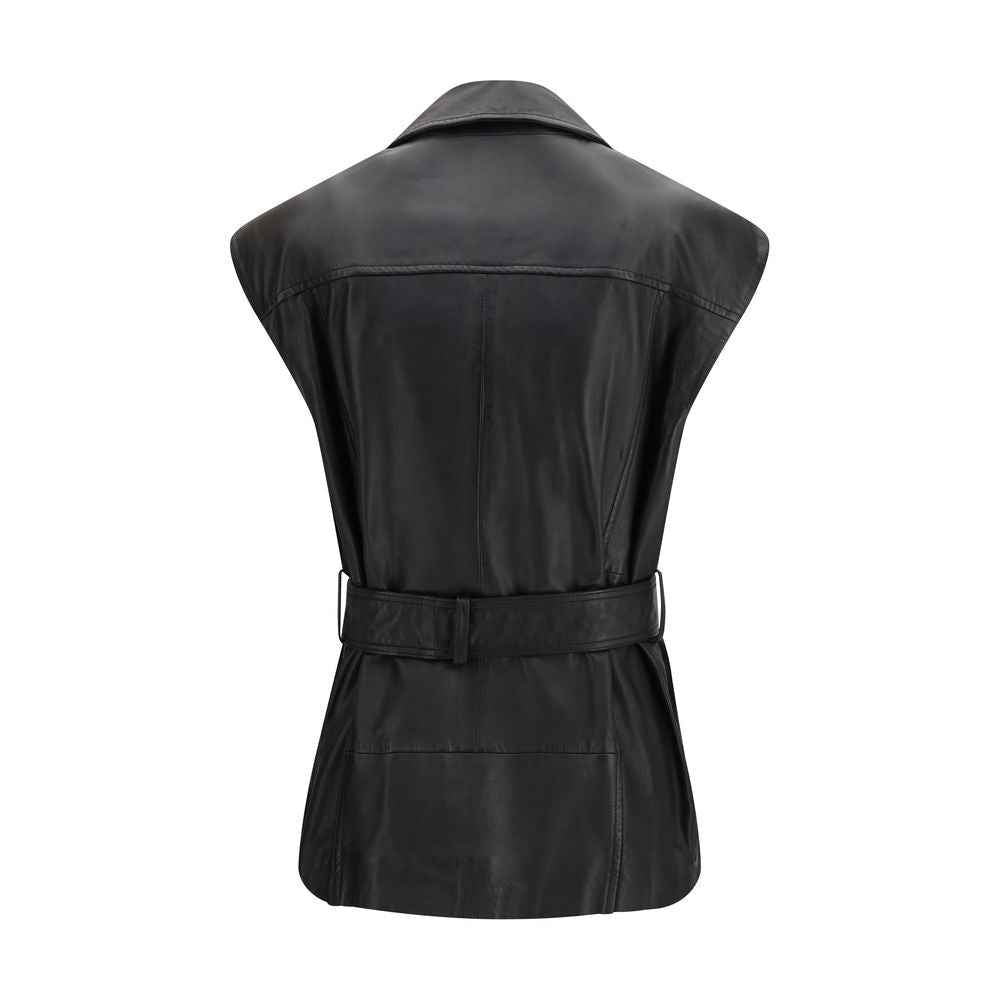 PINKO Black Goatskin Sleeveless Jacket