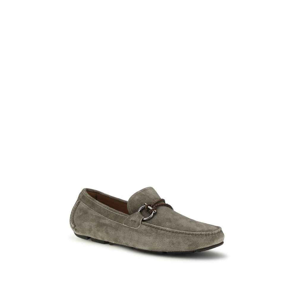 Ferragamo Gray Calf Leather Bos Taurus Slip-On Loafers