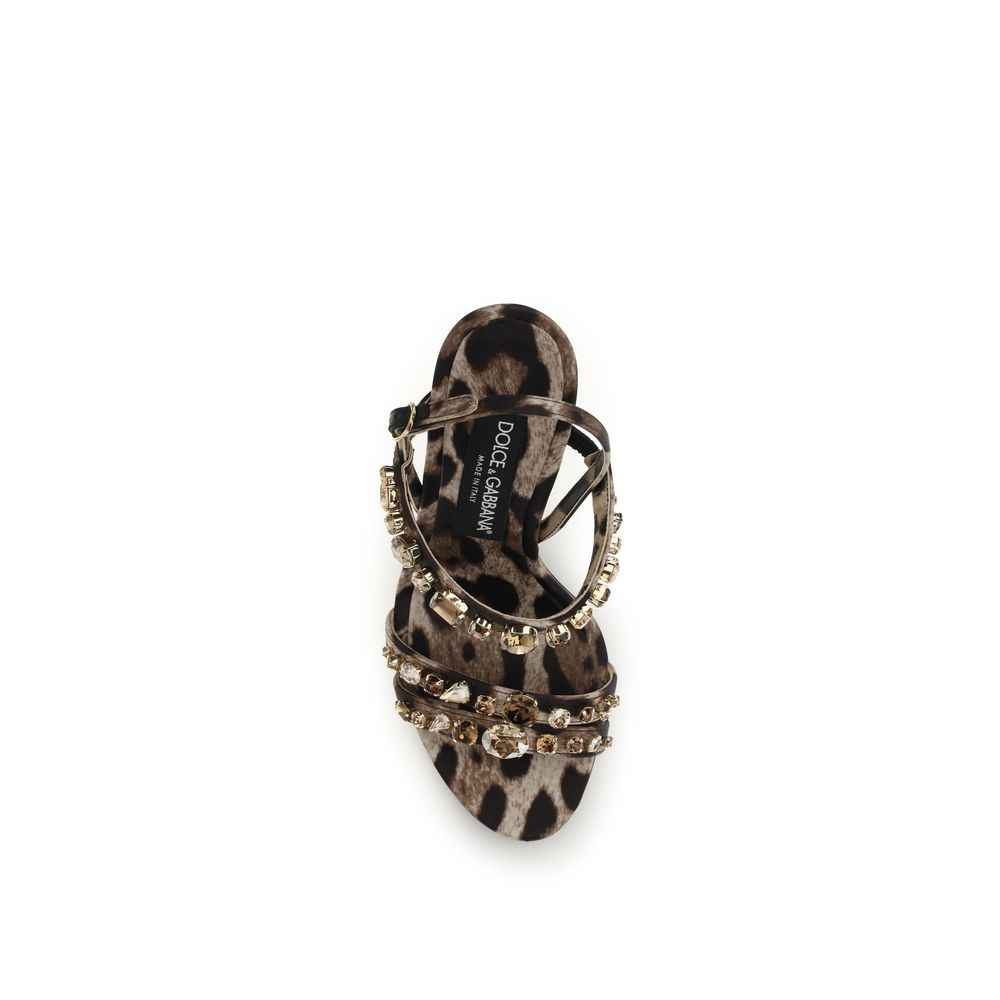 Dolce & Gabbana Brown Fabric Stiletto Heel Sandals