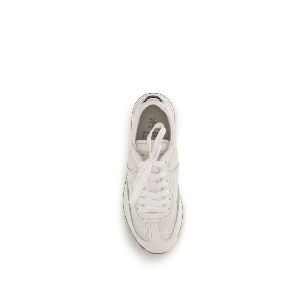 Brunello Cucinelli White Calf Leather Bos Taurus Low Top Sneakers