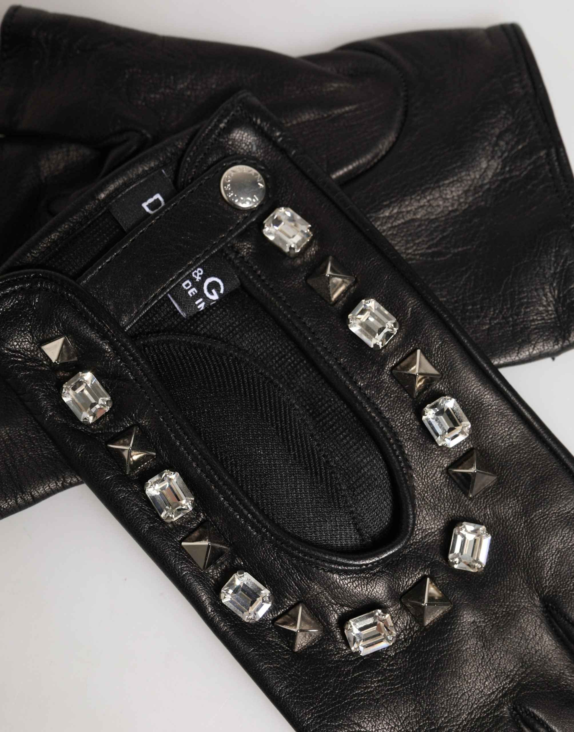 Dolce & Gabbana Women Black Embellished Wrist Length Mitten Gloves
