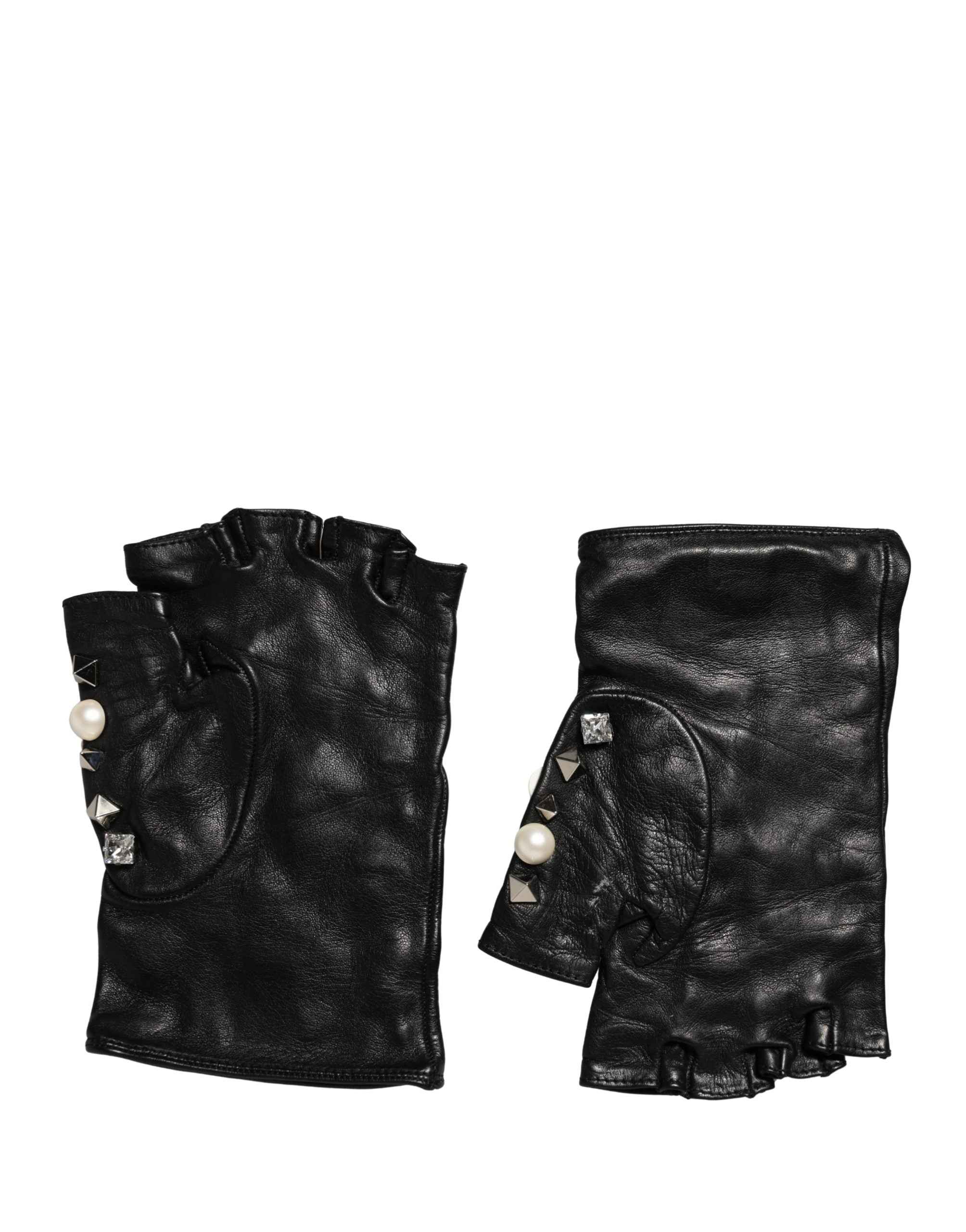Dolce & Gabbana Black Pearl Embellished Wrist Length Gloves