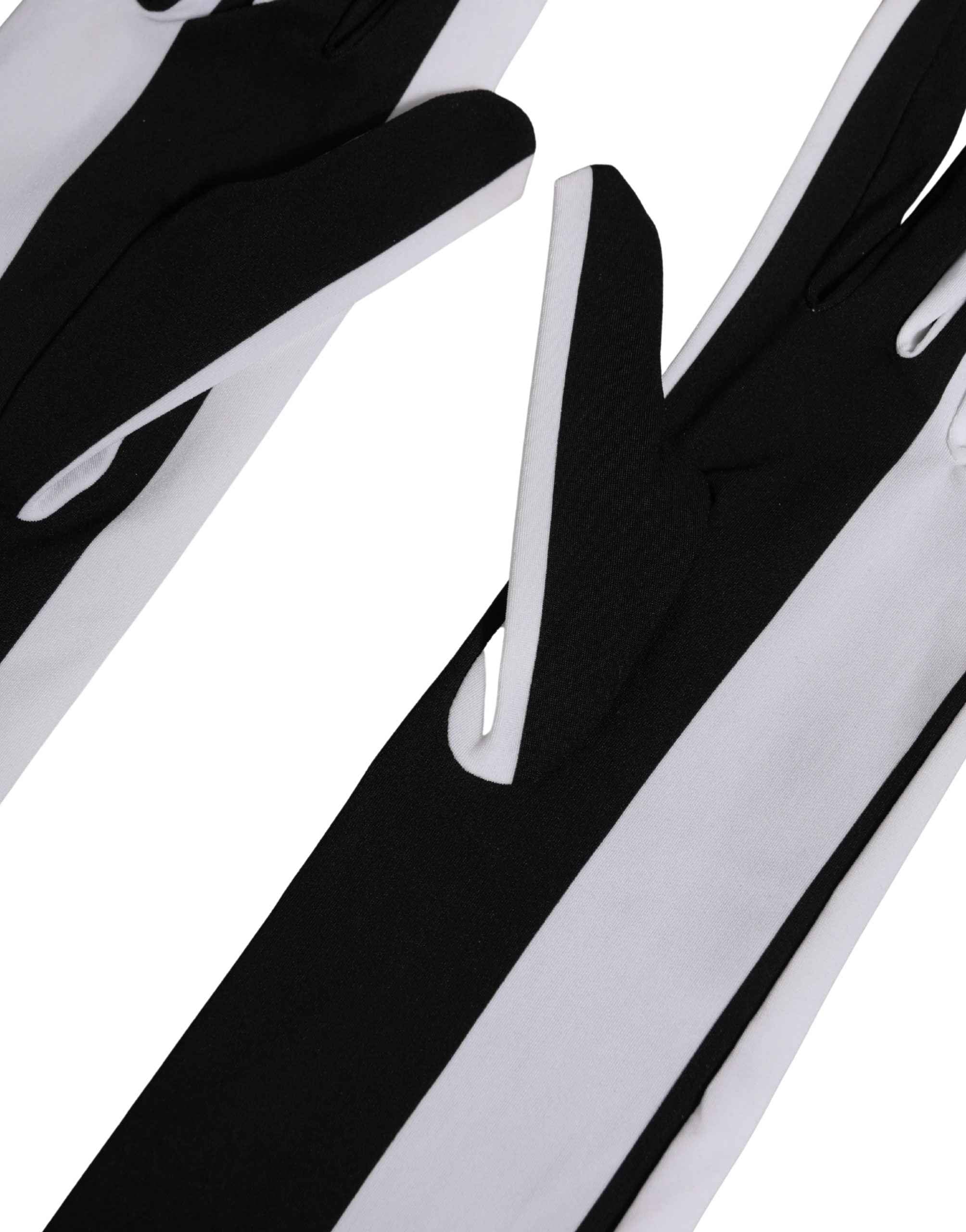 Dolce & Gabbana Black White Stripes Nylon Elbow Length Women Gloves