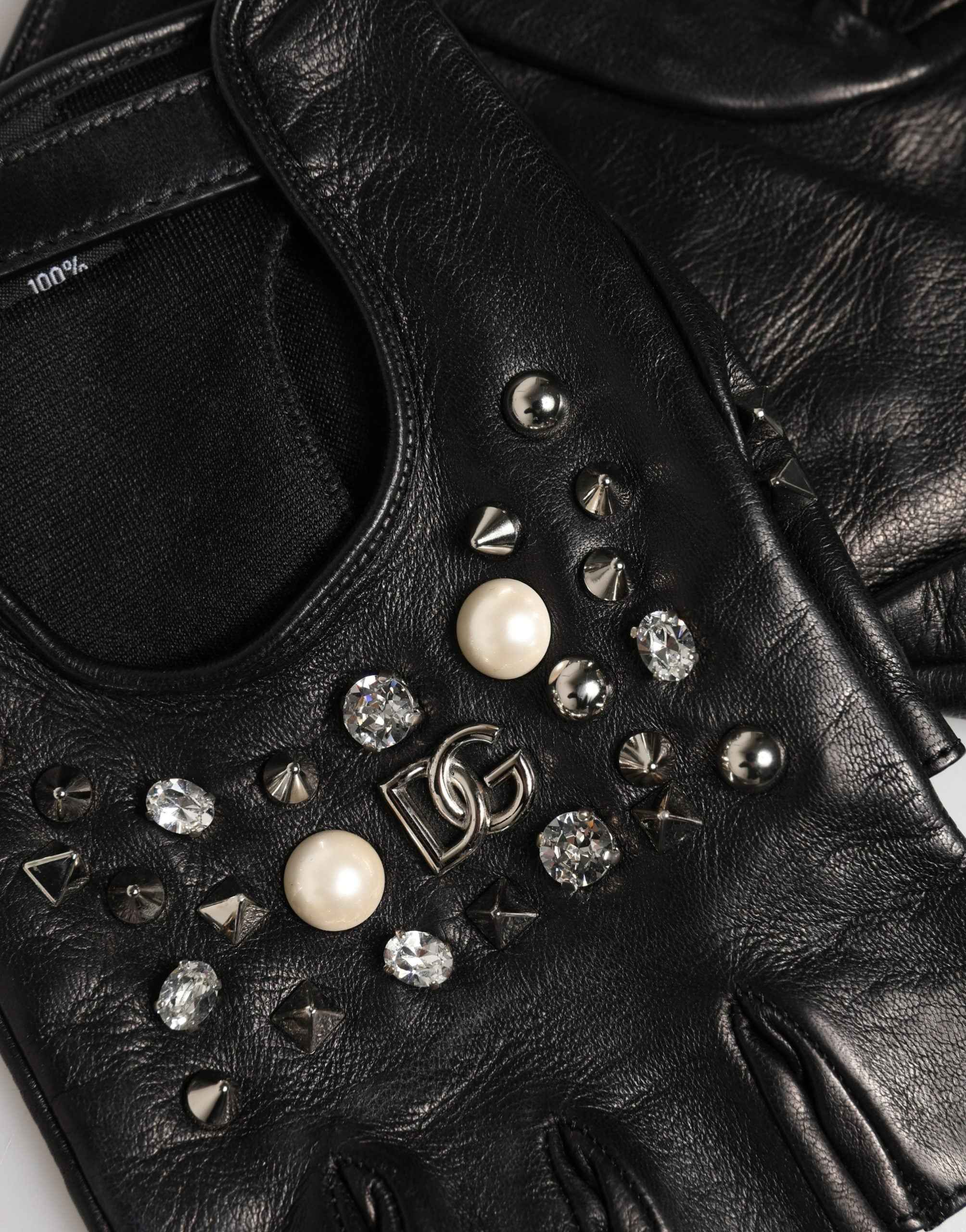 Dolce & Gabbana Black Embellished Wrist Length Mitten Women Gloves