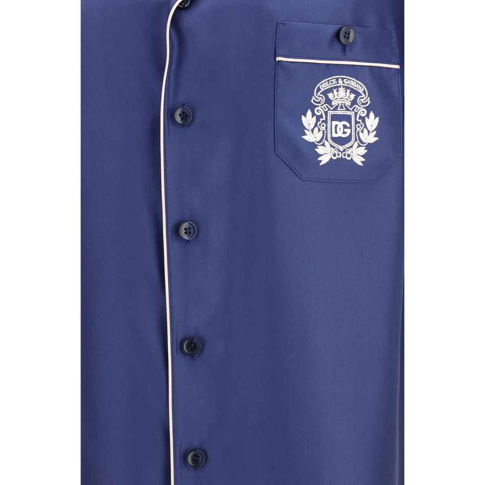 Dolce & Gabbana Blue Silk Shortsleeve Shirt