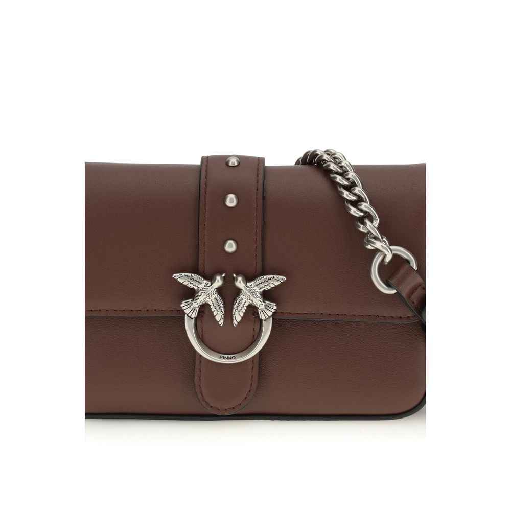PINKO Brown Calf Leather Bos Taurus Shoulder Bag