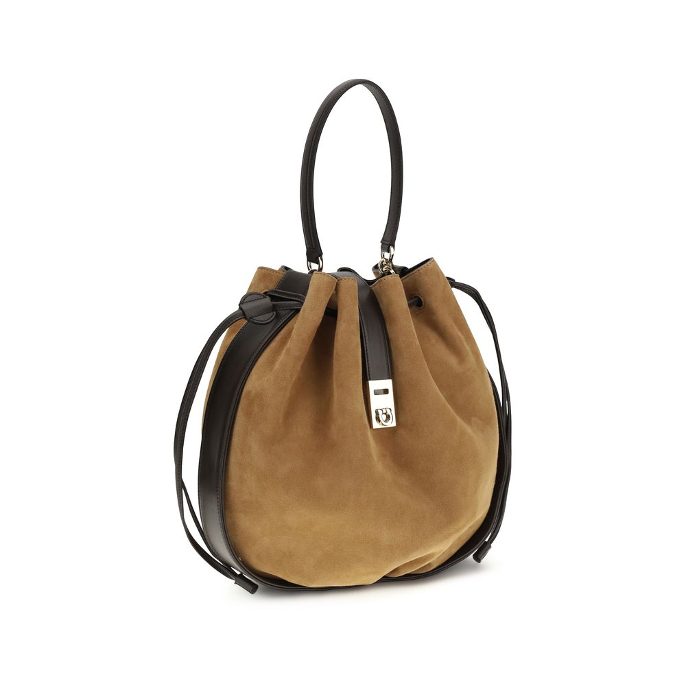 Ferragamo Brown Calf Leather Bos Taurus Backet Bag