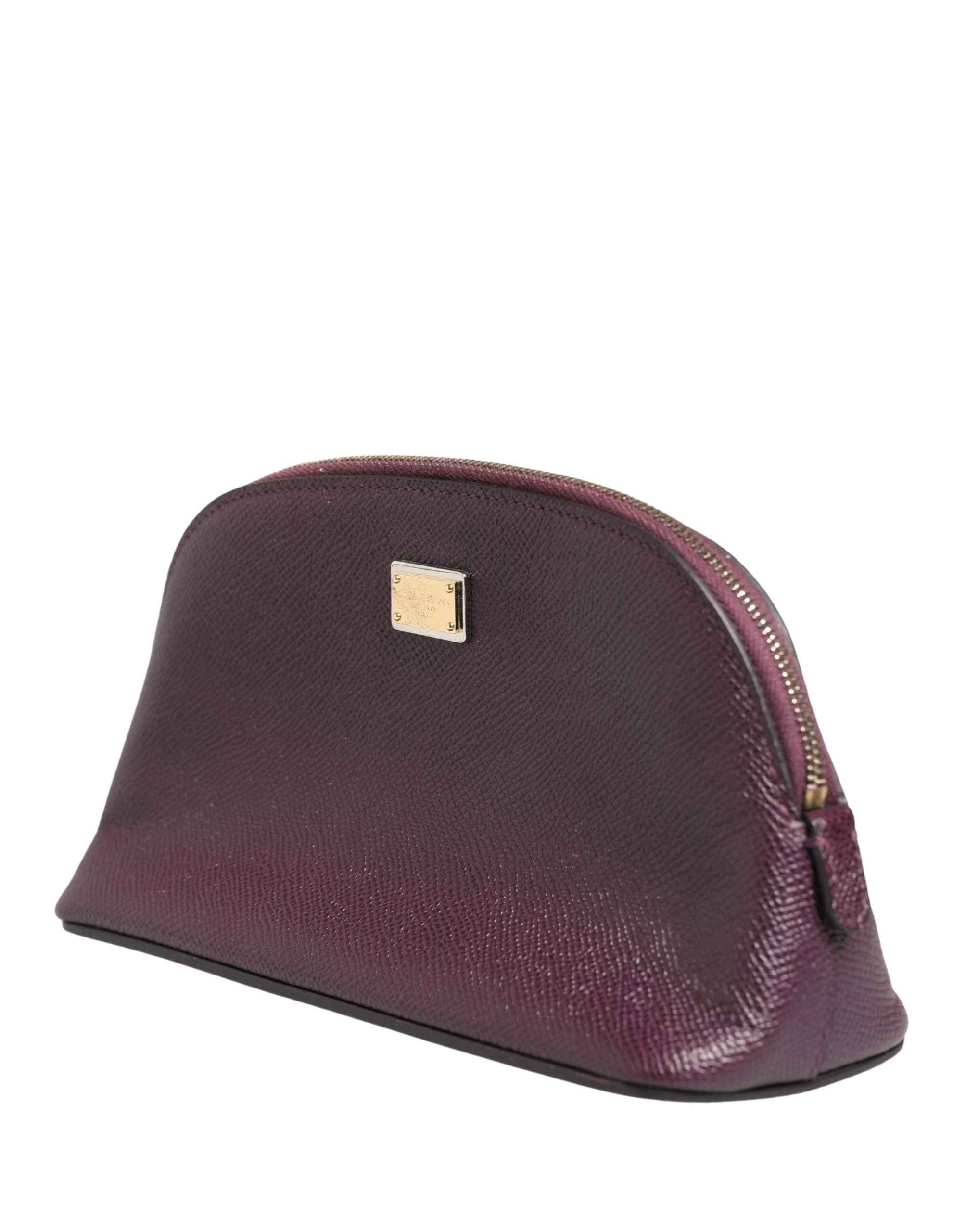 Dolce & Gabbana Dark Purple Leather DG Logo Zip Around Hand Purse Wallet
