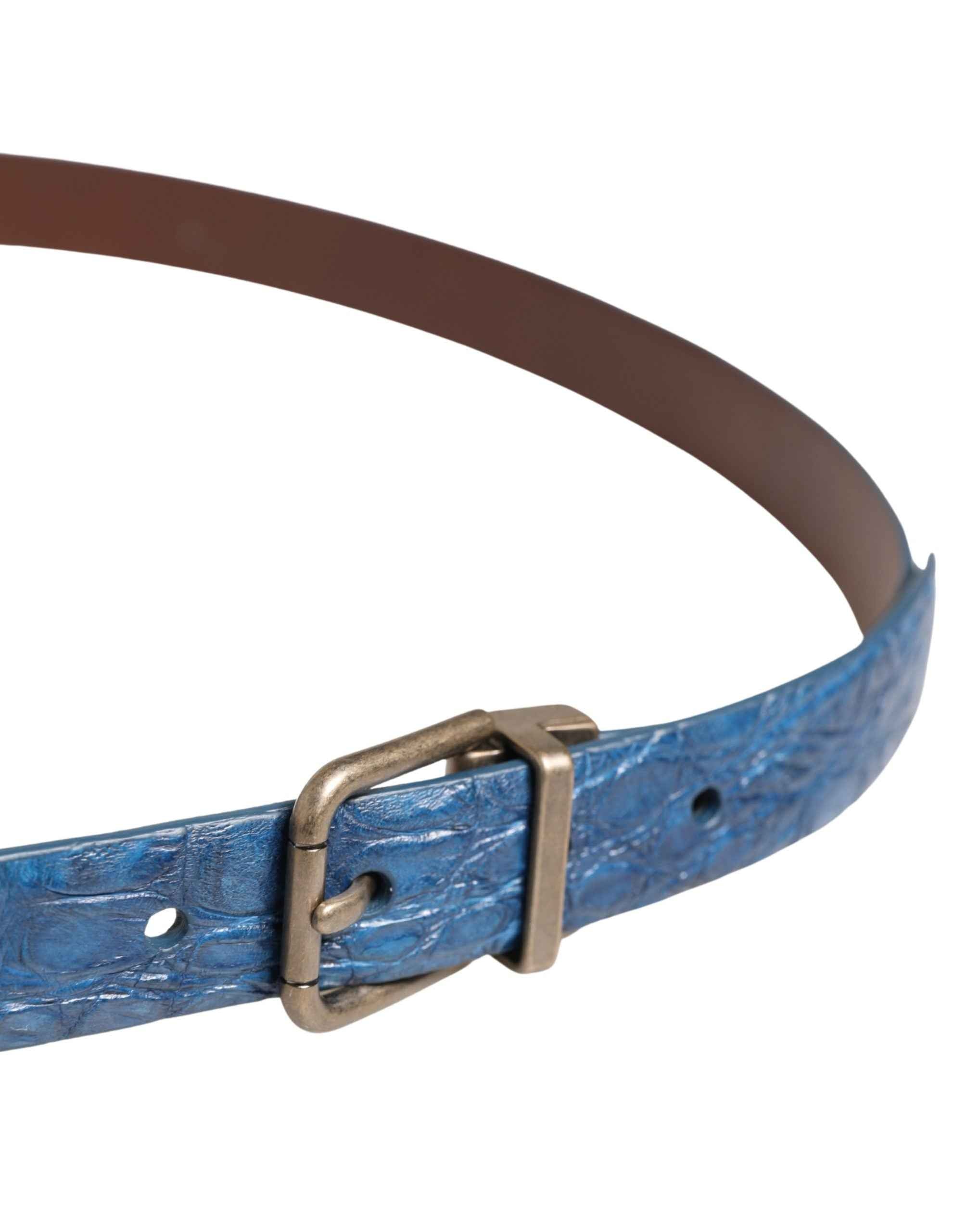Dolce & Gabbana Navy Blue Leather Gold Tone Metal Buckle Belt