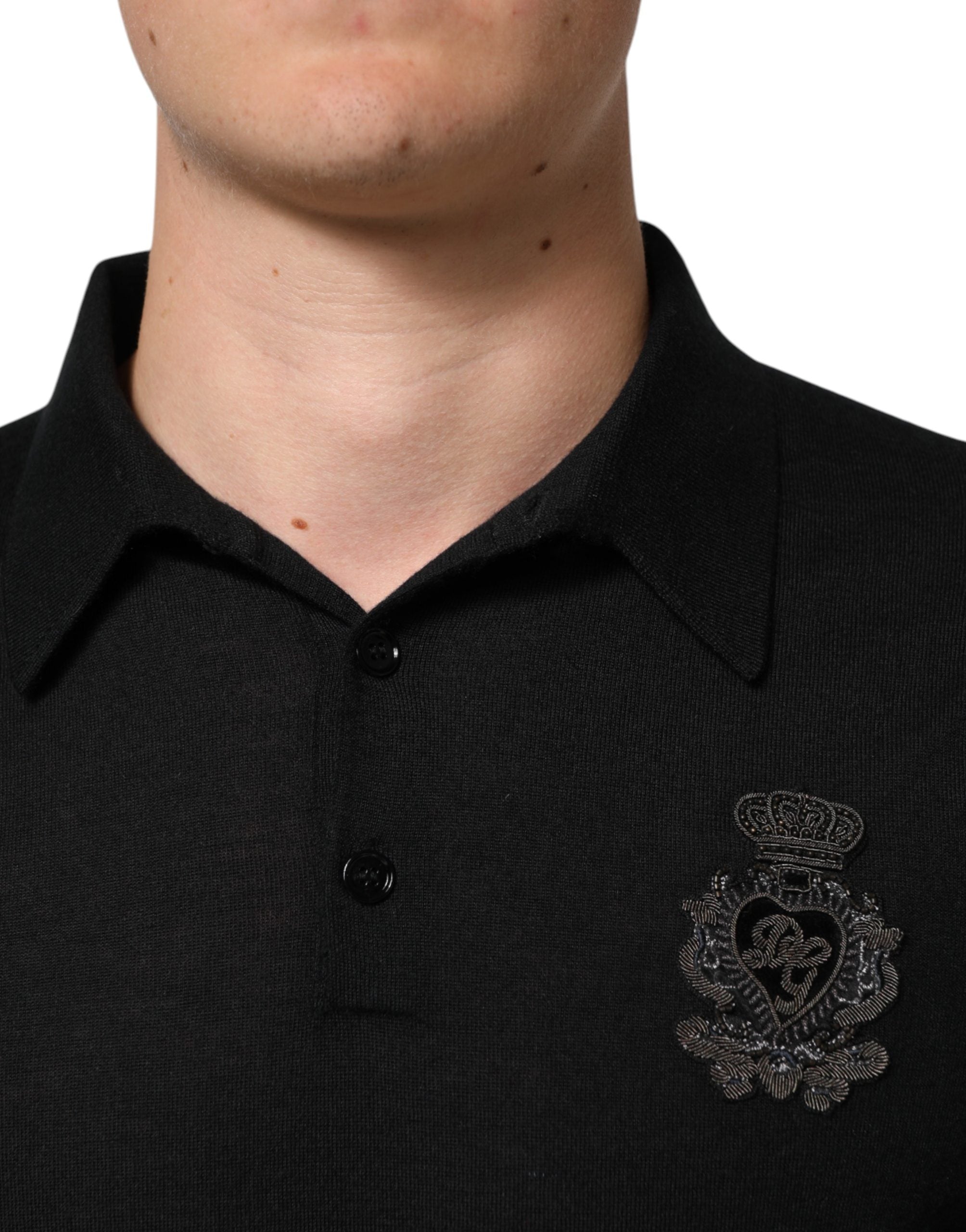 Dolce & Gabbana Black Crest Long Sleeve Men Pullover Sweater
