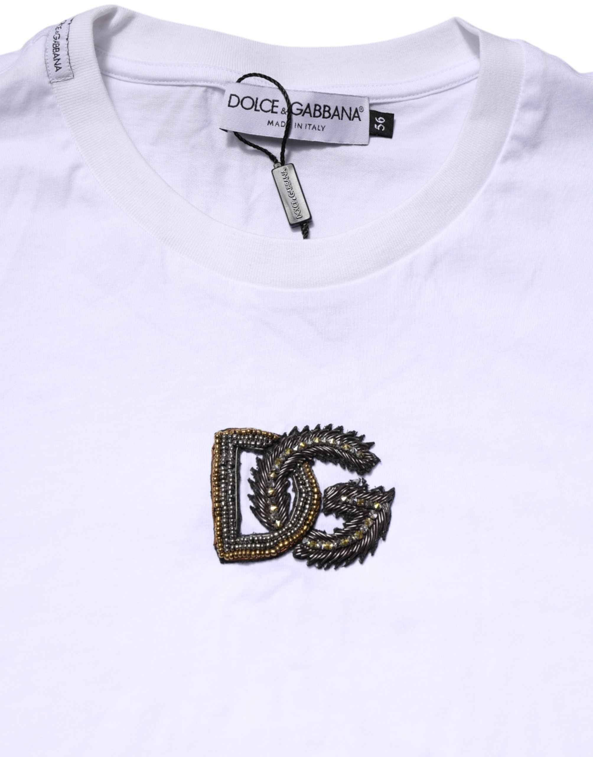 Dolce & Gabbana White Cotton DG Logo Embroidery Men T-shirt