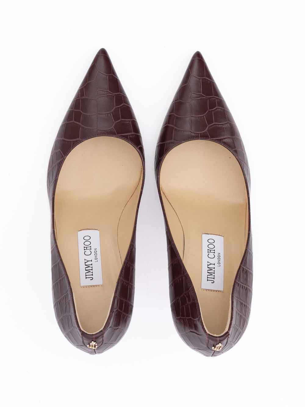 Jimmy Choo Burgundy Croco Embossed Leather Agnes Pumps