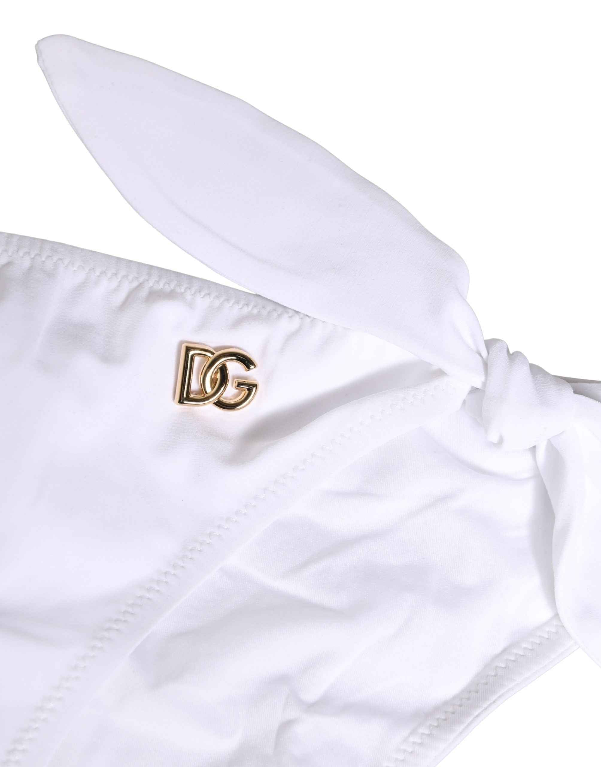 Dolce & Gabbana White Nylon DG Logo Plaque Bikini Bottom Swimwear