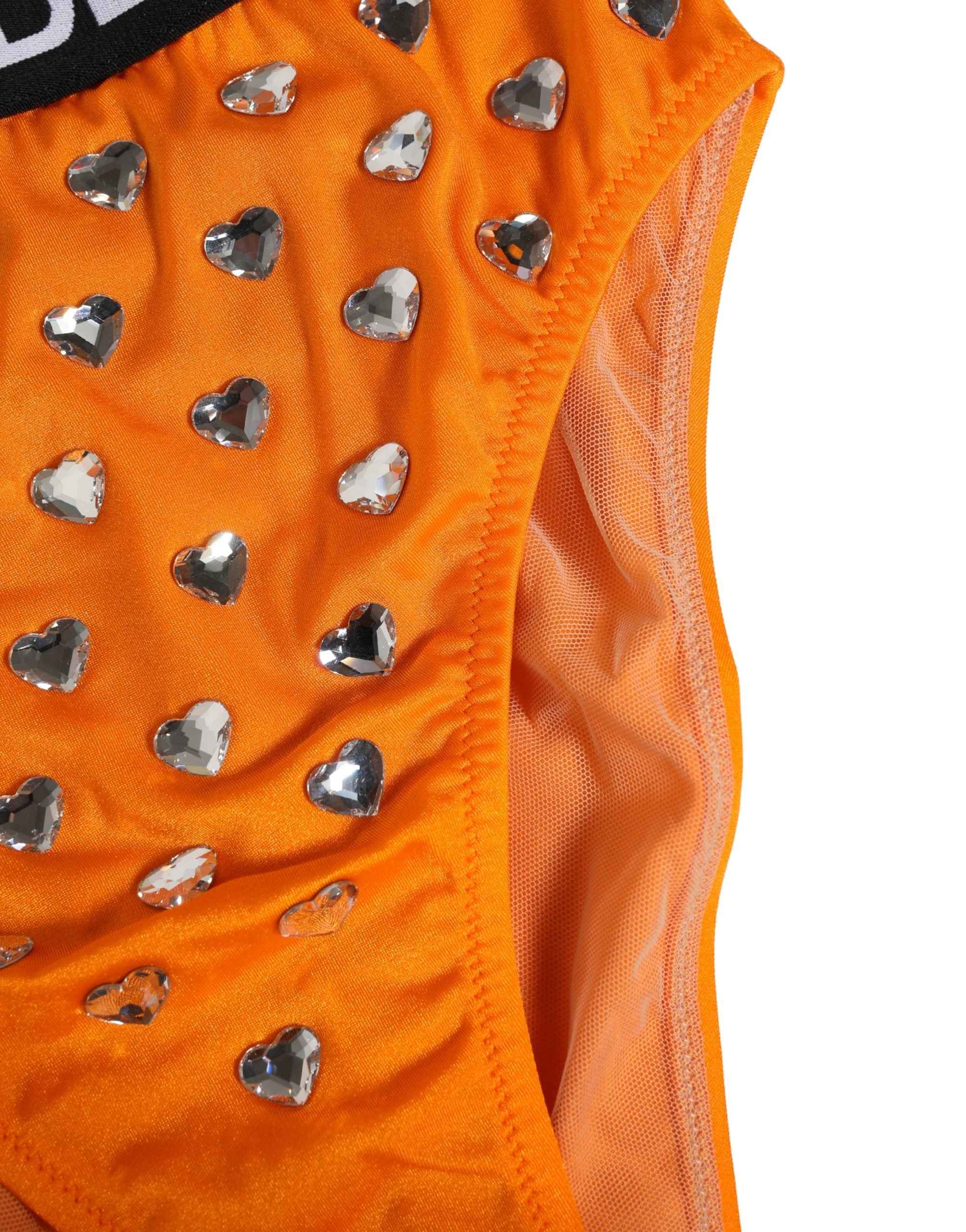 Dolce & Gabbana Orange Crystal High Waist Brief Panty Underwear