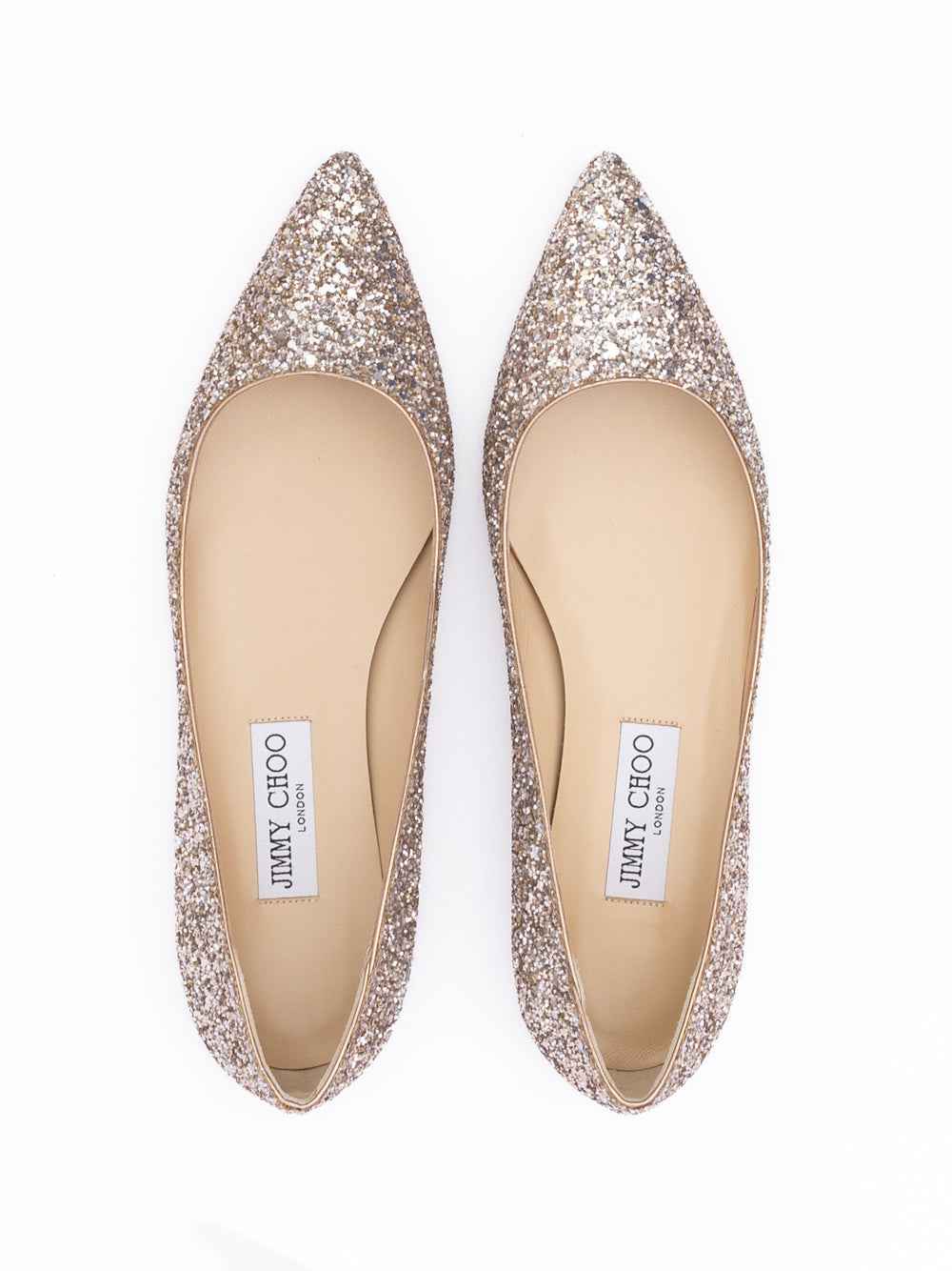 Jimmy Choo Rose Gold Glitter Fabric Alina Ballet Flat