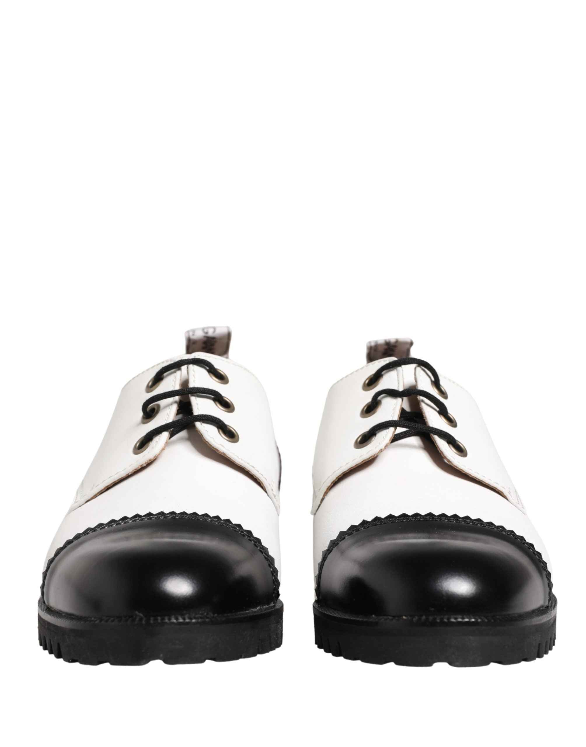 Dolce & Gabbana Black White Leather Derby Shoes