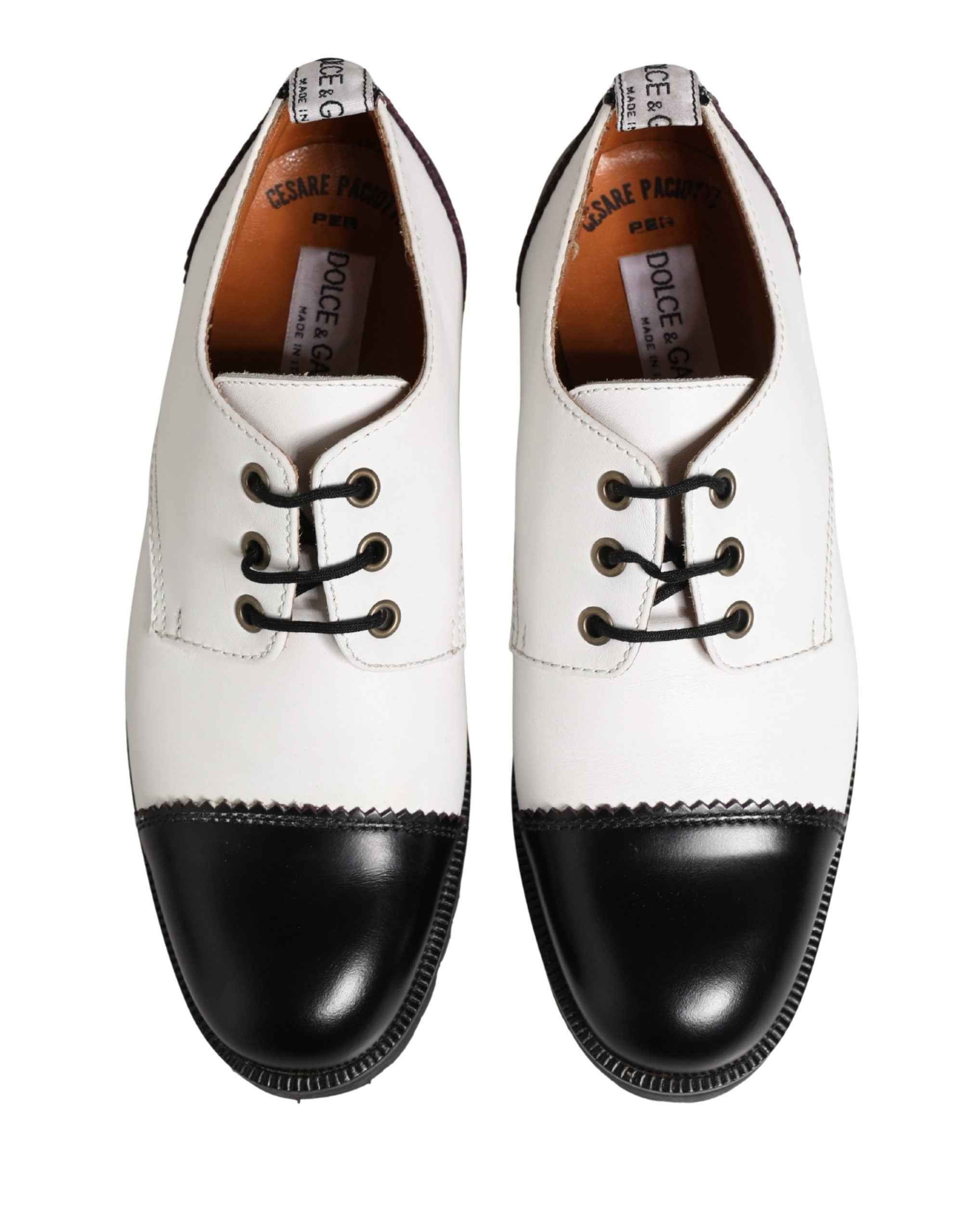 Dolce & Gabbana Black White Leather Derby Shoes