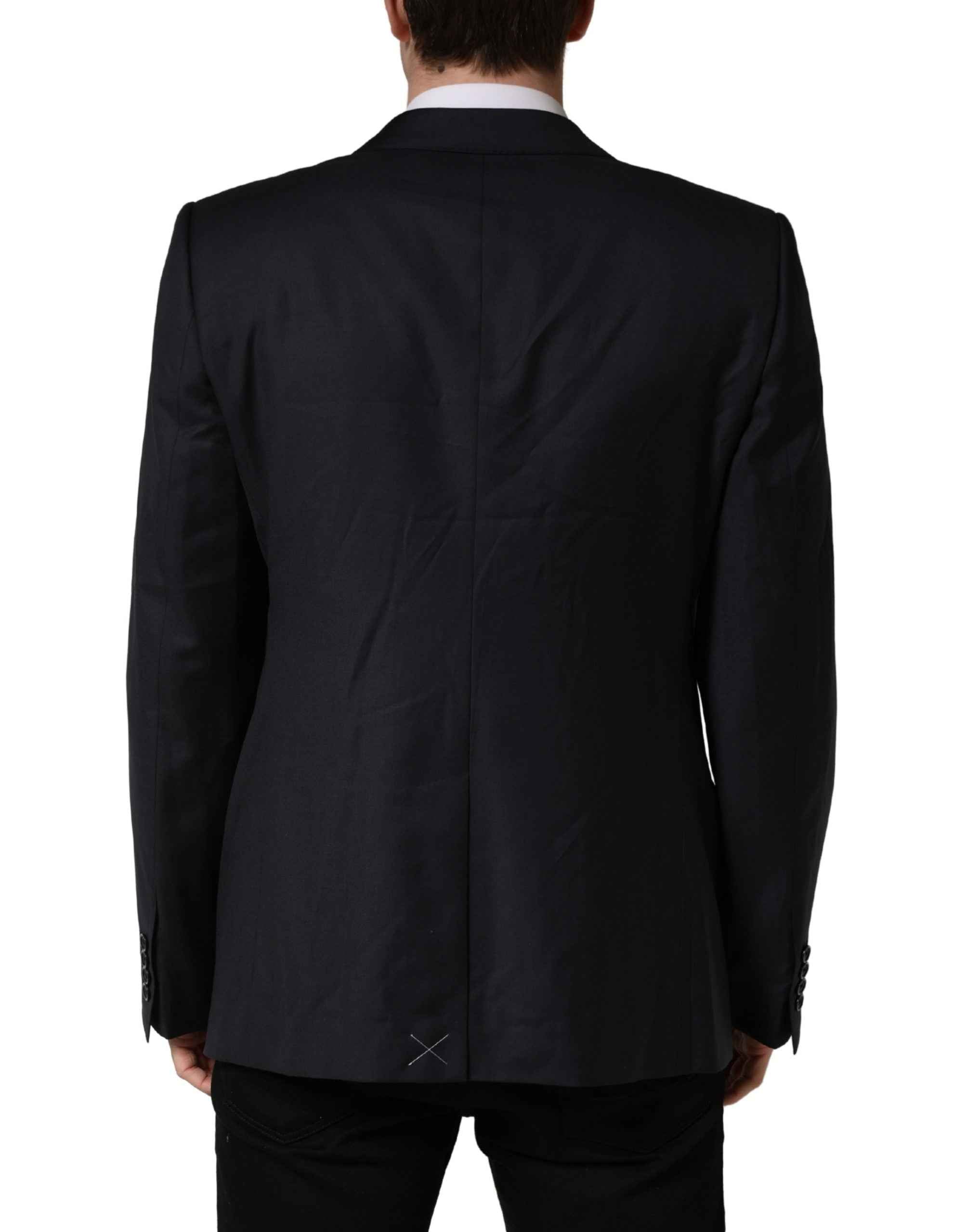 Dolce & Gabbana Dark Blue Wool Slim Fit Coat Men Jacket Blazer