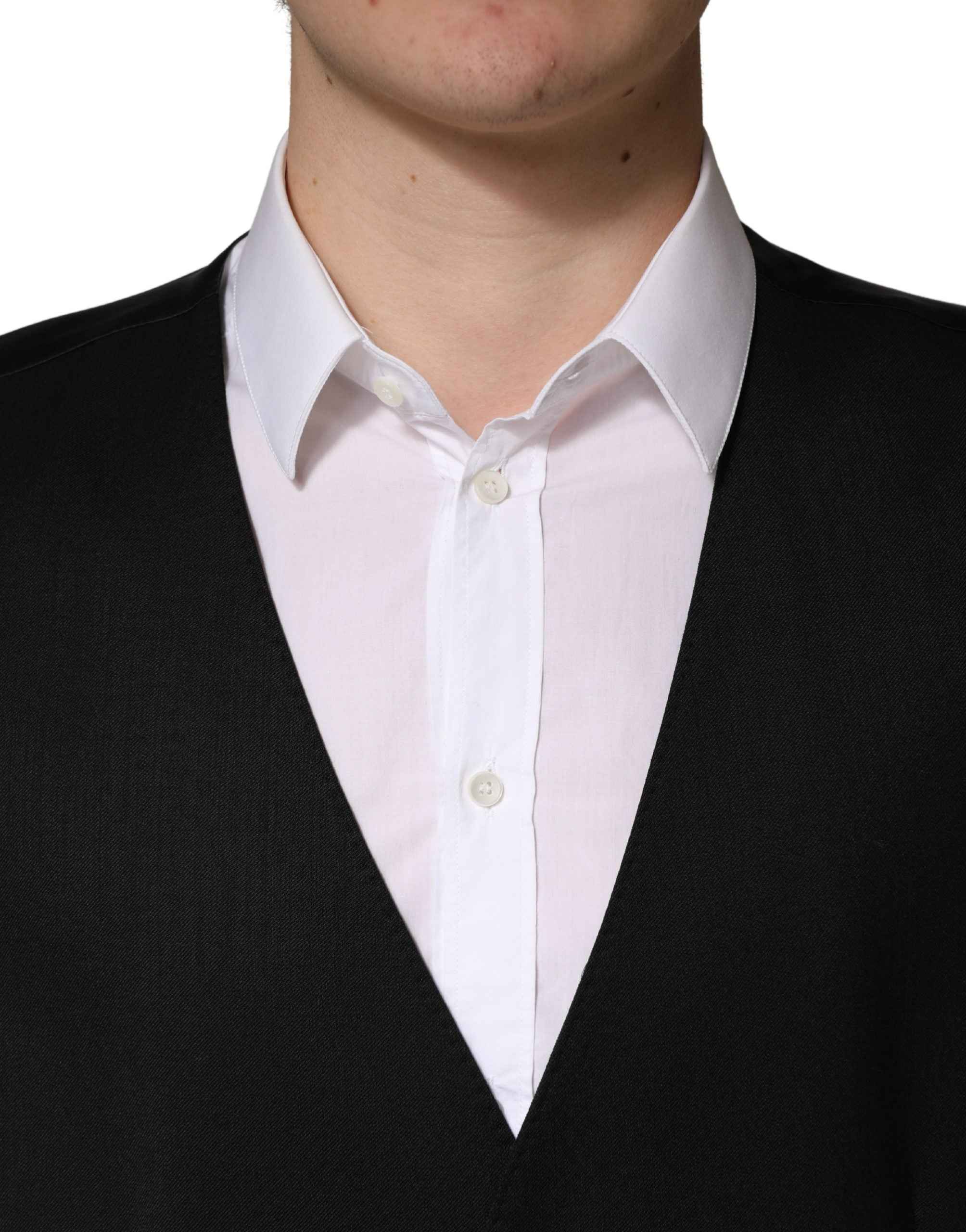 Dolce & Gabbana Black Wool Single Breasted Men Waistcoat Vest
