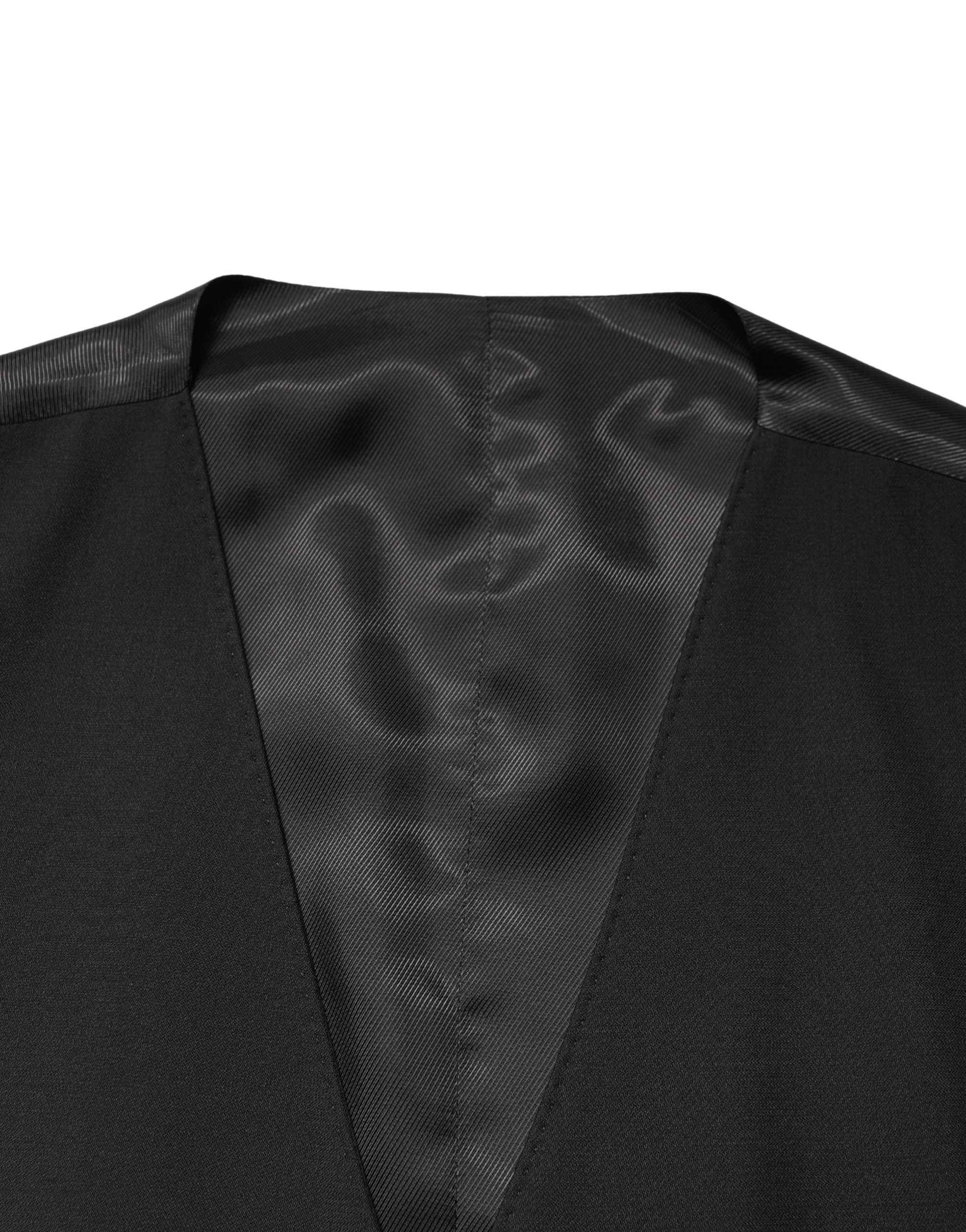 Dolce & Gabbana Black Wool Single Breasted Men Waistcoat Vest