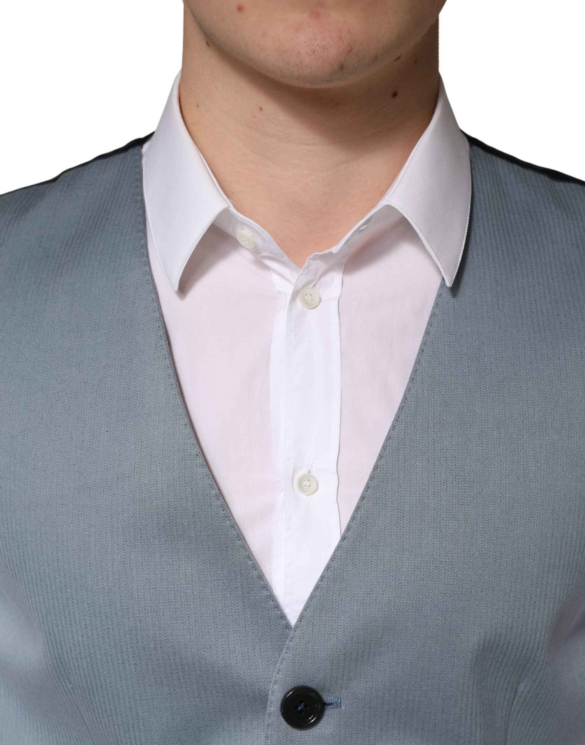Dolce & Gabbana Gray Wool Single Breasted Men Waistcoat Vest